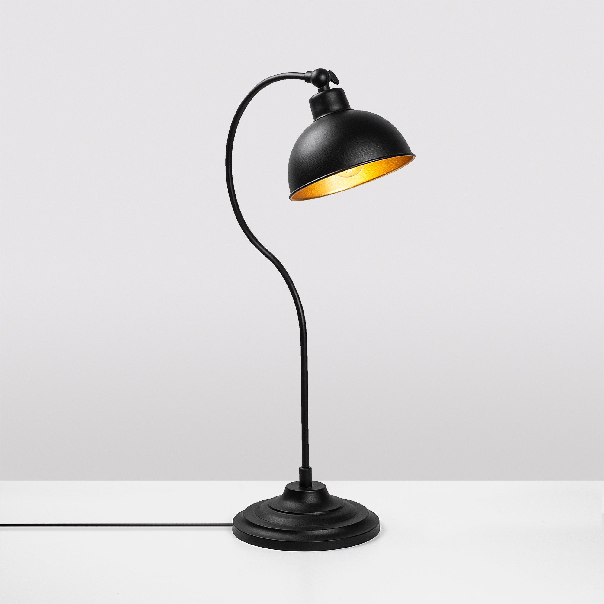 Candeeiro de Mesa Elegante Preta e Dourada, Corpo em Metal, 19 x 29 x 58 cm | Soquete E27, Potência Máxima de 40 W, Cabo de 200 cm | Design Industrial Moderno para Casa e Escritório