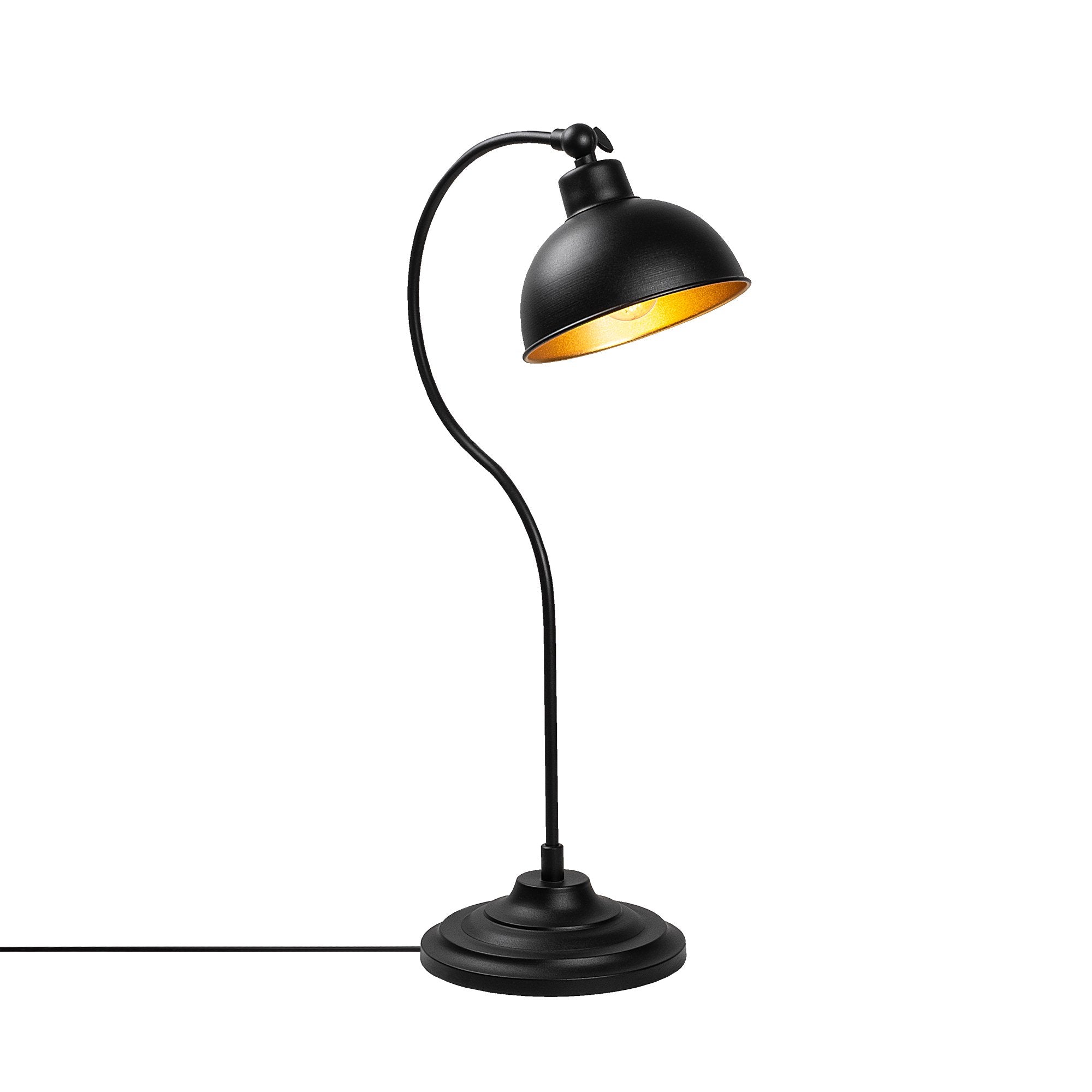 Candeeiro de Mesa Elegante Preta e Dourada, Corpo em Metal, 19 x 29 x 58 cm | Soquete E27, Potência Máxima de 40 W, Cabo de 200 cm | Design Industrial Moderno para Casa e Escritório