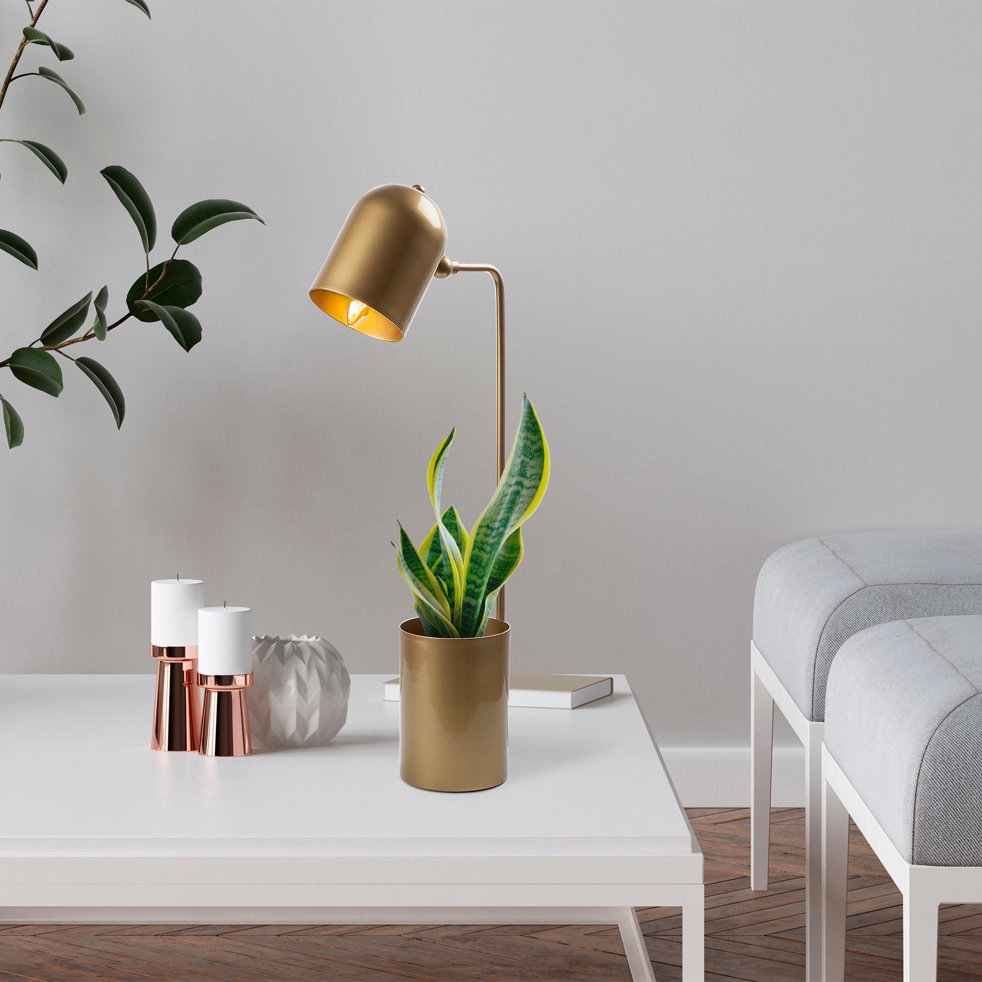 Candeeiro de Mesa Elegante Dourada, Corpo em Metal, 12 x 27 x 64 cm | Soquete E14, Potência Máxima de 40 W, Cabo de 200 cm | Design Escandinavo Moderno, Perfeito para Decoração de Casa