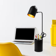 Candeeiro de Mesa elegante, preta e dourada, corpo de metal, 12 x 27 x 64 cm | Soquete E14, 40 W máx., cabo de 200 cm | Design industrial moderno para casa e escritório
