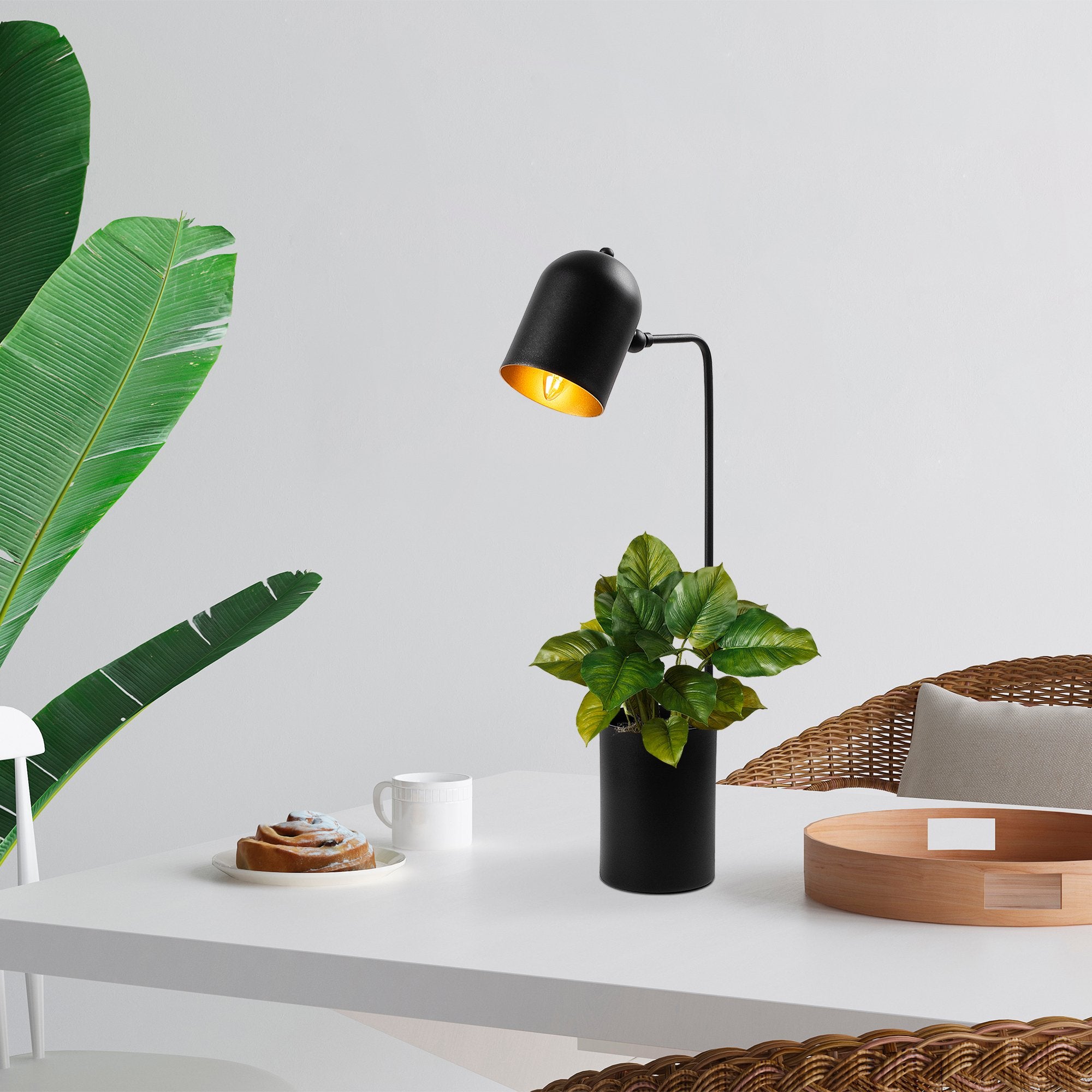 Candeeiro de Mesa elegante, preta e dourada, corpo de metal, 12 x 27 x 64 cm | Soquete E14, 40 W máx., cabo de 200 cm | Design industrial moderno para casa e escritório