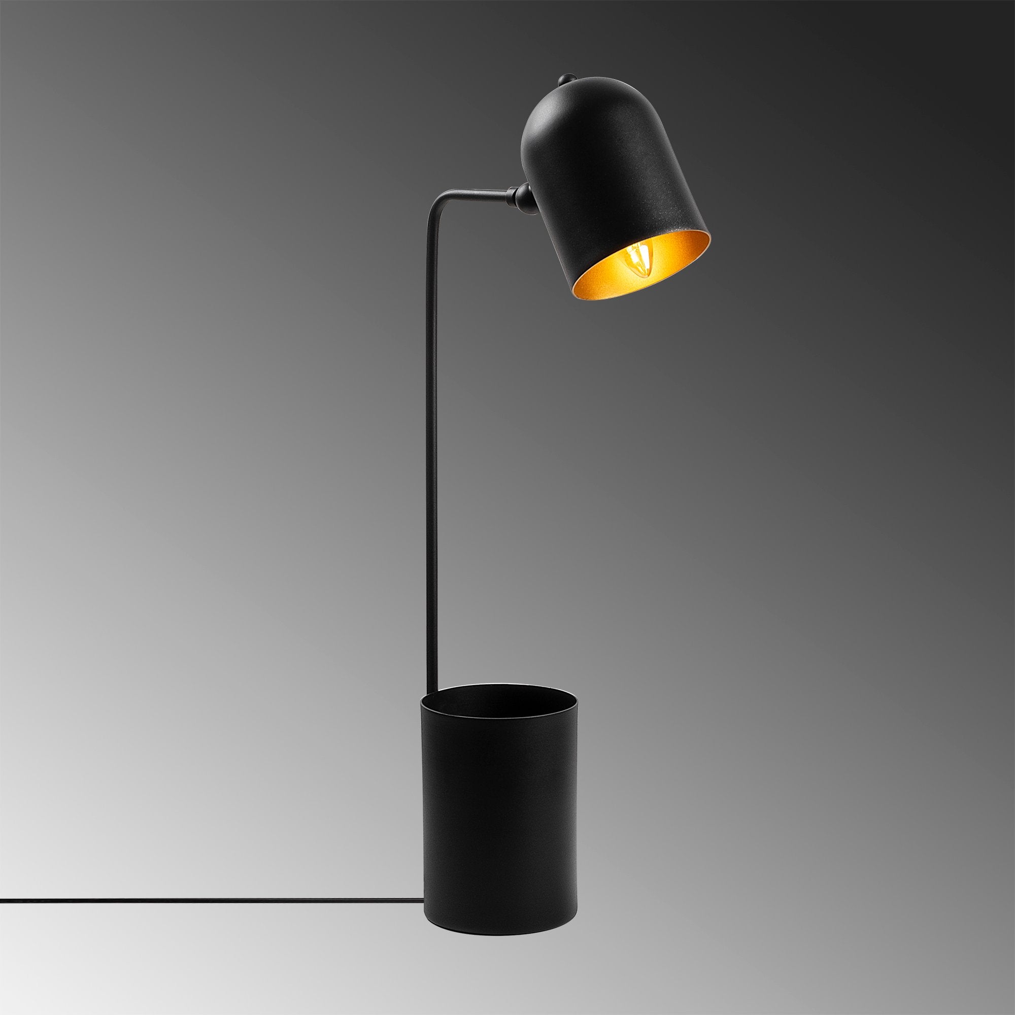 Candeeiro de Mesa elegante, preta e dourada, corpo de metal, 12 x 27 x 64 cm | Soquete E14, 40 W máx., cabo de 200 cm | Design industrial moderno para casa e escritório