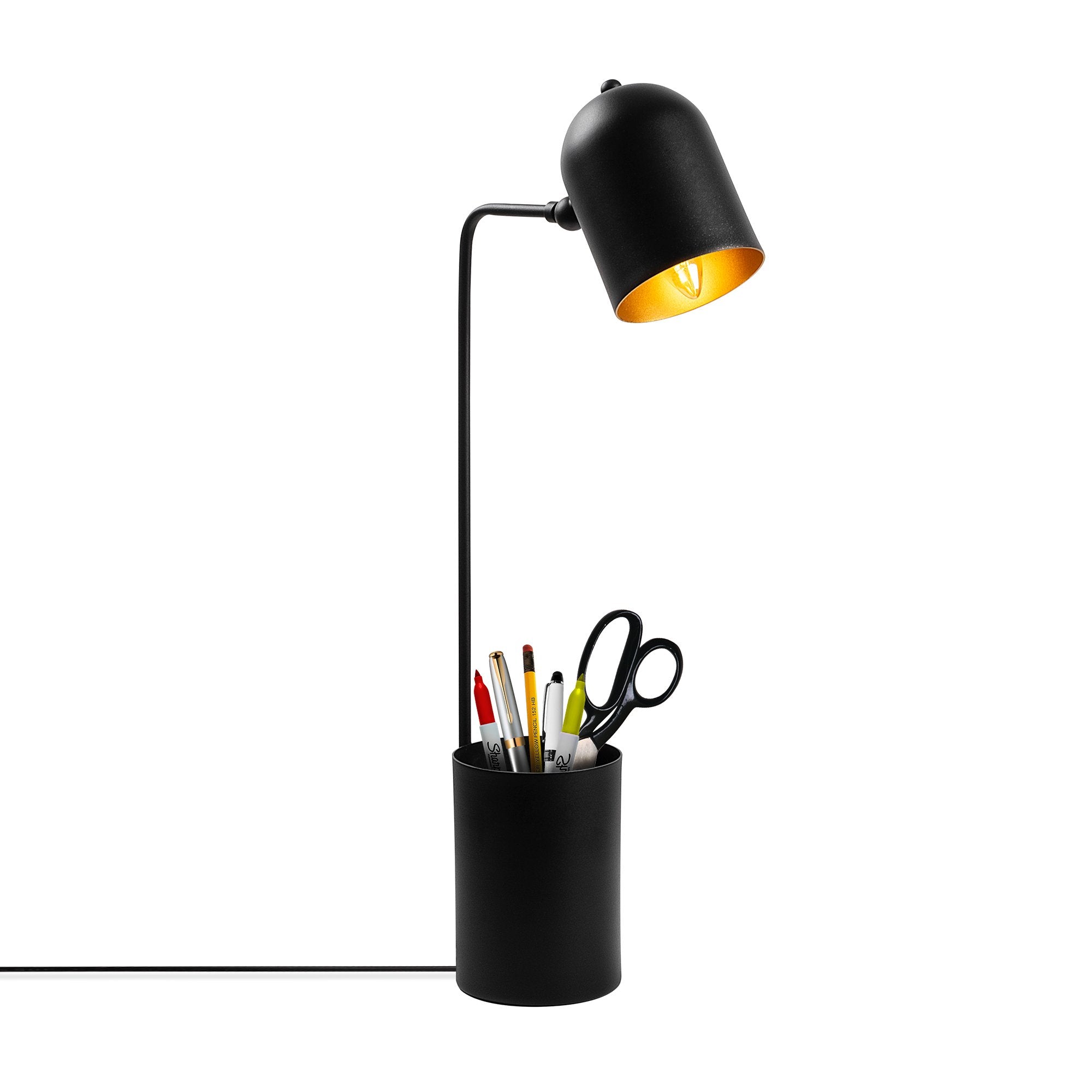 Candeeiro de Mesa elegante, preta e dourada, corpo de metal, 12 x 27 x 64 cm | Soquete E14, 40 W máx., cabo de 200 cm | Design industrial moderno para casa e escritório