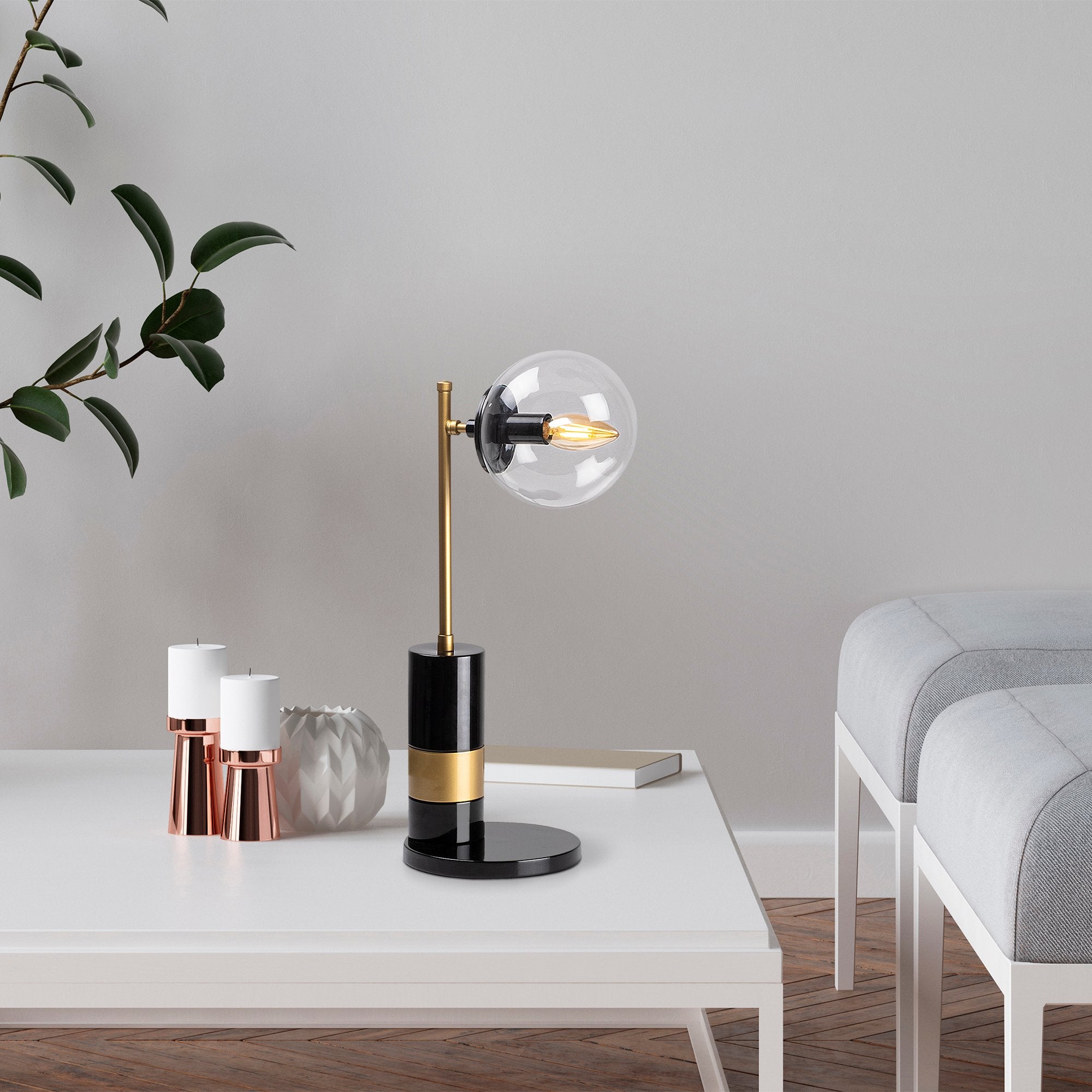 Candeeiro de Mesa Moderna com Corpo em Metal, Acabamento Preto e Antigo, 18 x 18 x 48 cm | Soquete E14, Potência Máxima de 40 W, Cabo de 200 cm | Iluminação Elegante para Decoração Glamourosa e Escandinava
