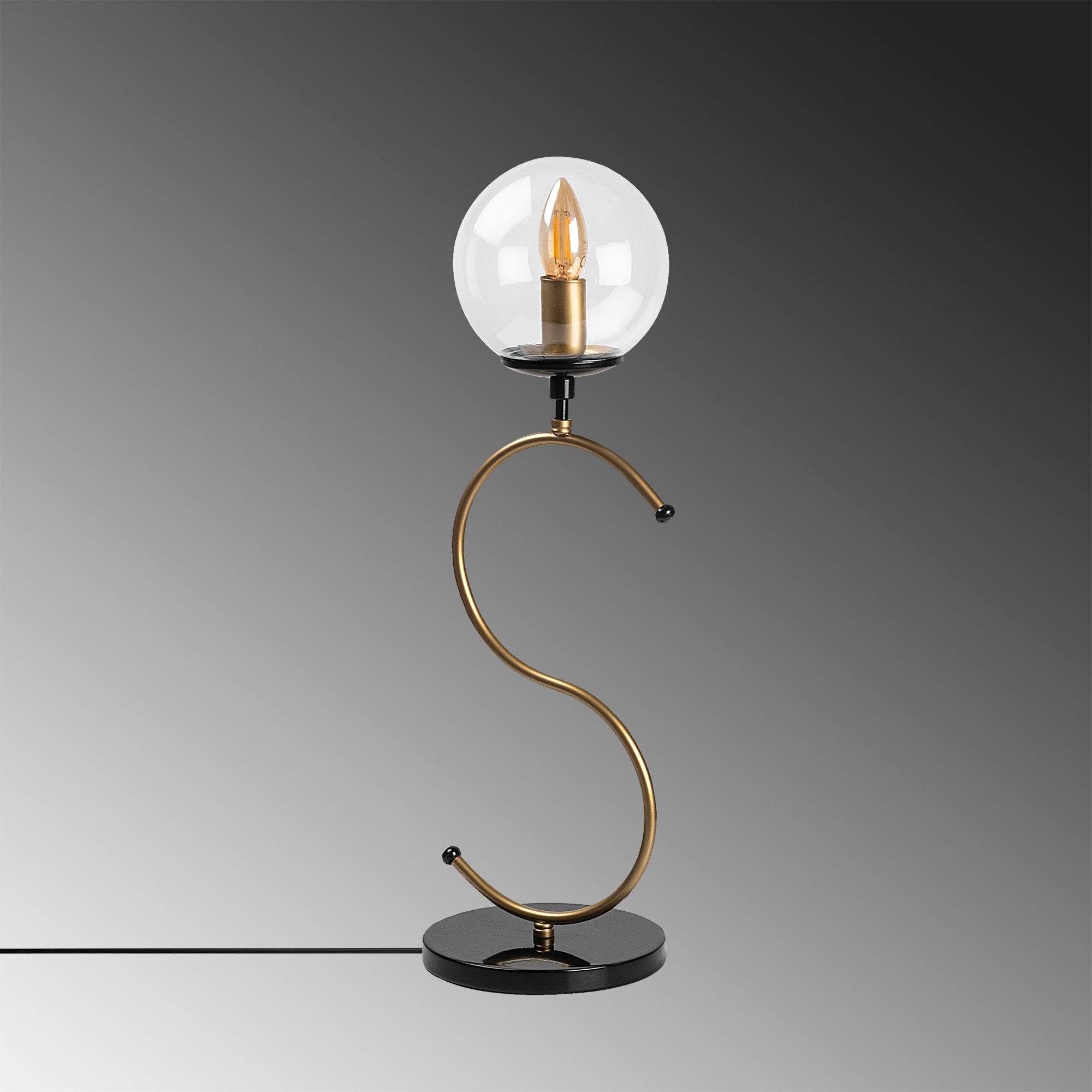 Candeeiro de Mesa Moderna com Corpo em Metal, Acabamento Preto e Antigo, 18 x 19 x 57 cm | Soquete E14, Potência Máxima de 40 W, Cabo de 200 cm | Design Glamouroso e Elegante para Decoração de Casa