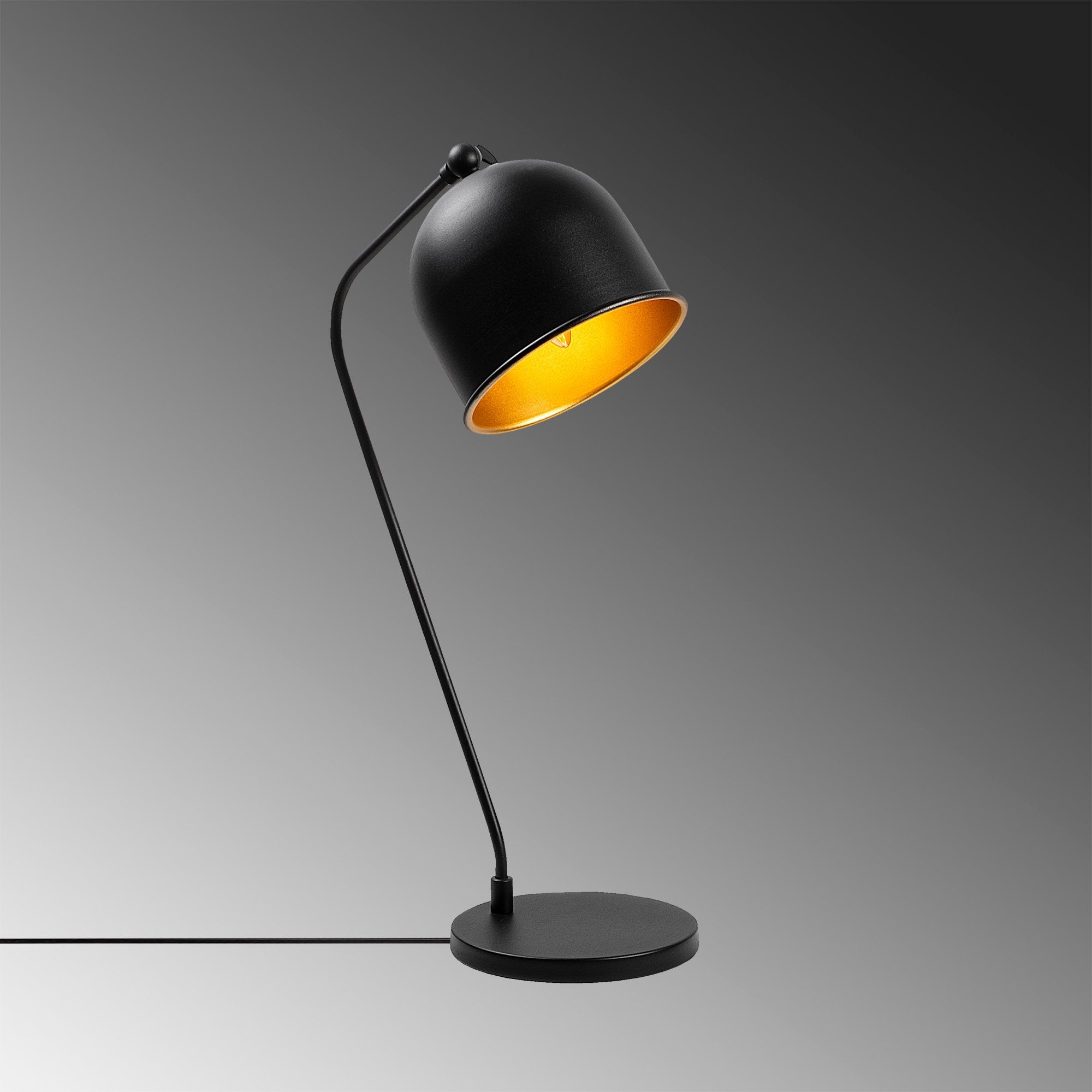 Candeeiro de Mesa elegante, preta e dourada, corpo de metal, 18 x 30 x 56 cm | Soquete E14, 40 W máx., cabo de 200 cm | Design industrial moderno para casa e escritório