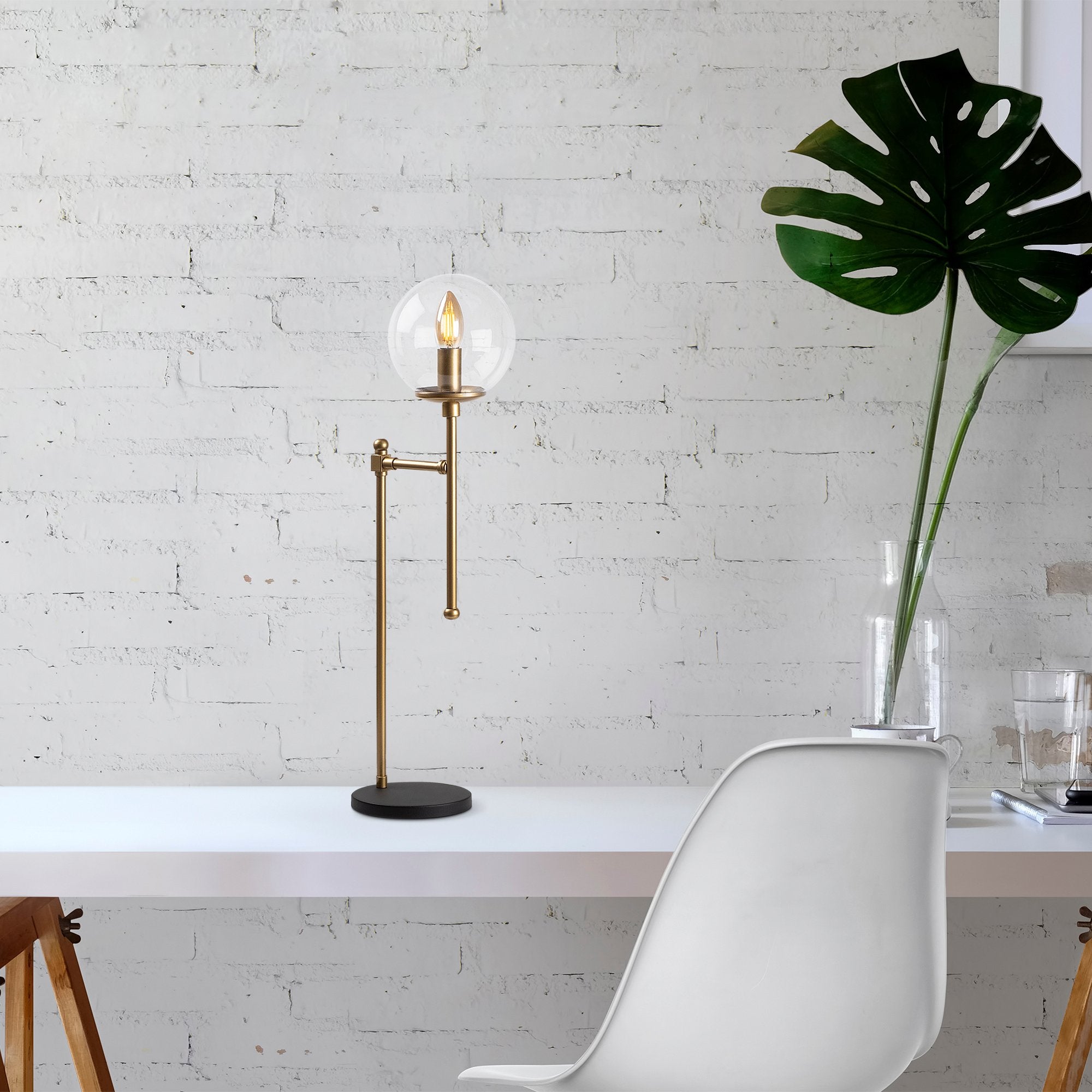 Candeeiro de Mesa moderna dourada, corpo de metal, 18 x 24 x 66 cm, soquete E14, 40 W máx., cabo de 200 cm, design escandinavo elegante para decoração de casa e escritório