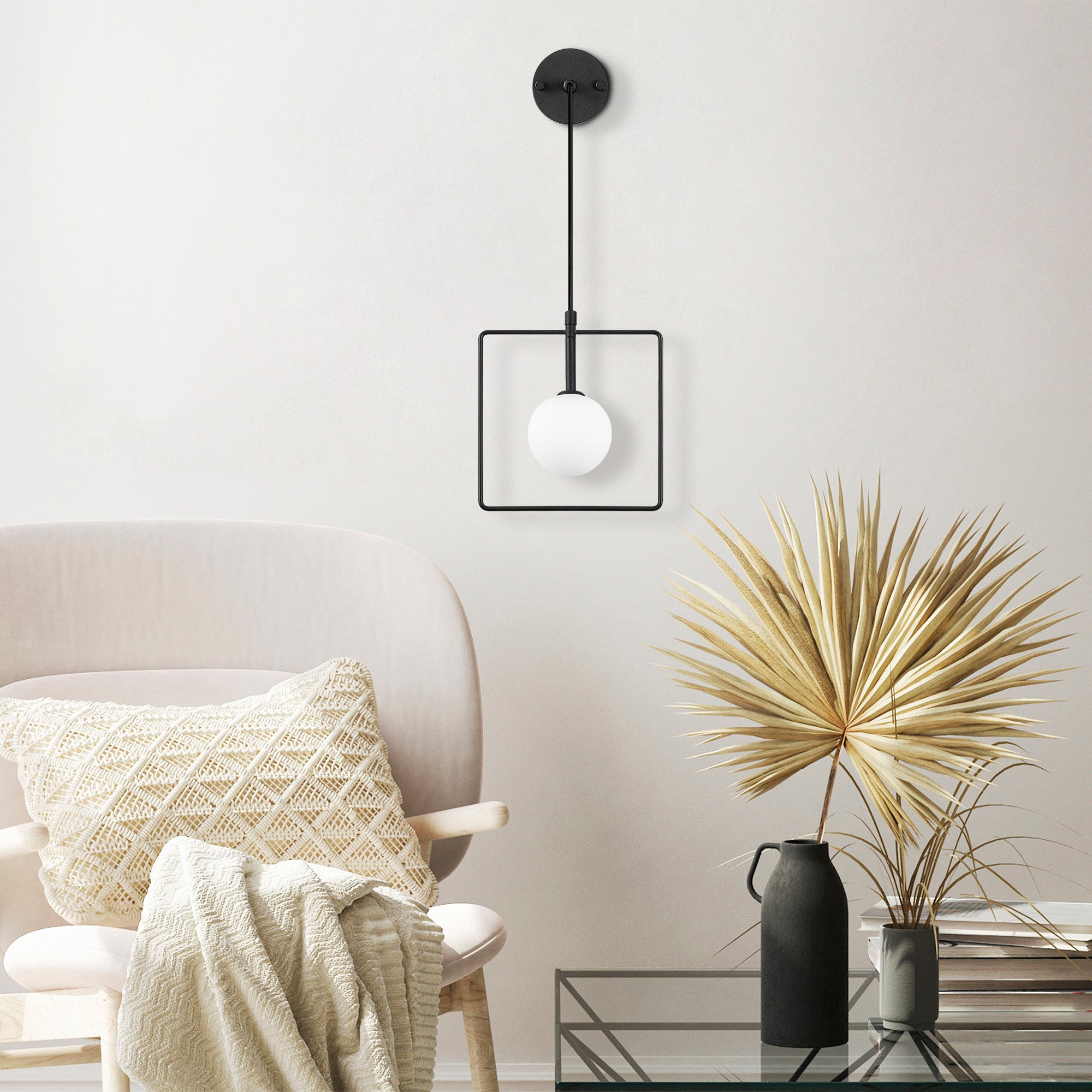 Candeeiro de Parede Industrial Moderna, Preta e Branca, Altura Ajustável 39-115 cm | Corpo de Metal, Tampa de Vidro, IP20, Soquete G9, Iluminação Elegante e Funcional