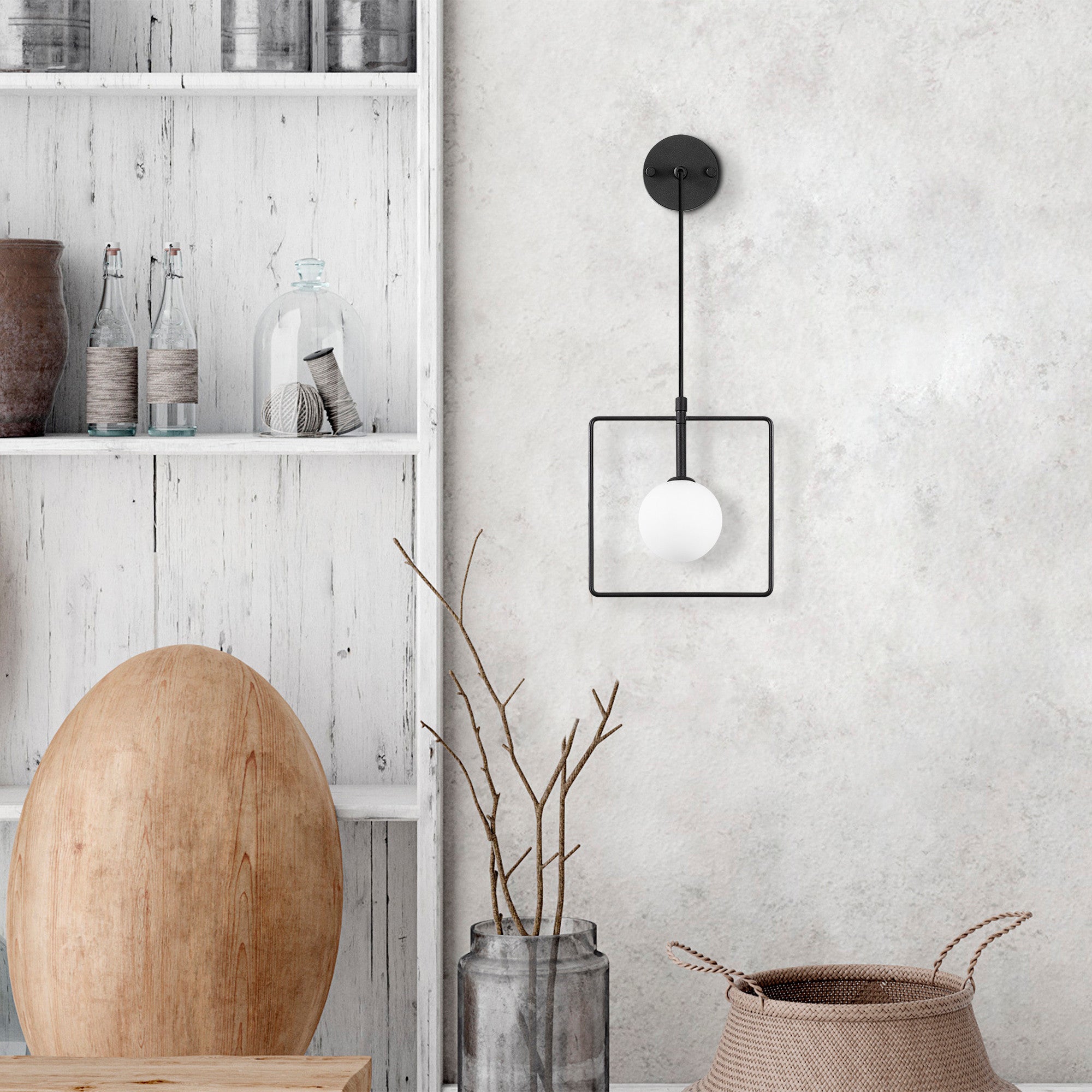 Candeeiro de Parede Industrial Moderna, Preta e Branca, Altura Ajustável 39-115 cm | Corpo de Metal, Tampa de Vidro, IP20, Soquete G9, Iluminação Elegante e Funcional