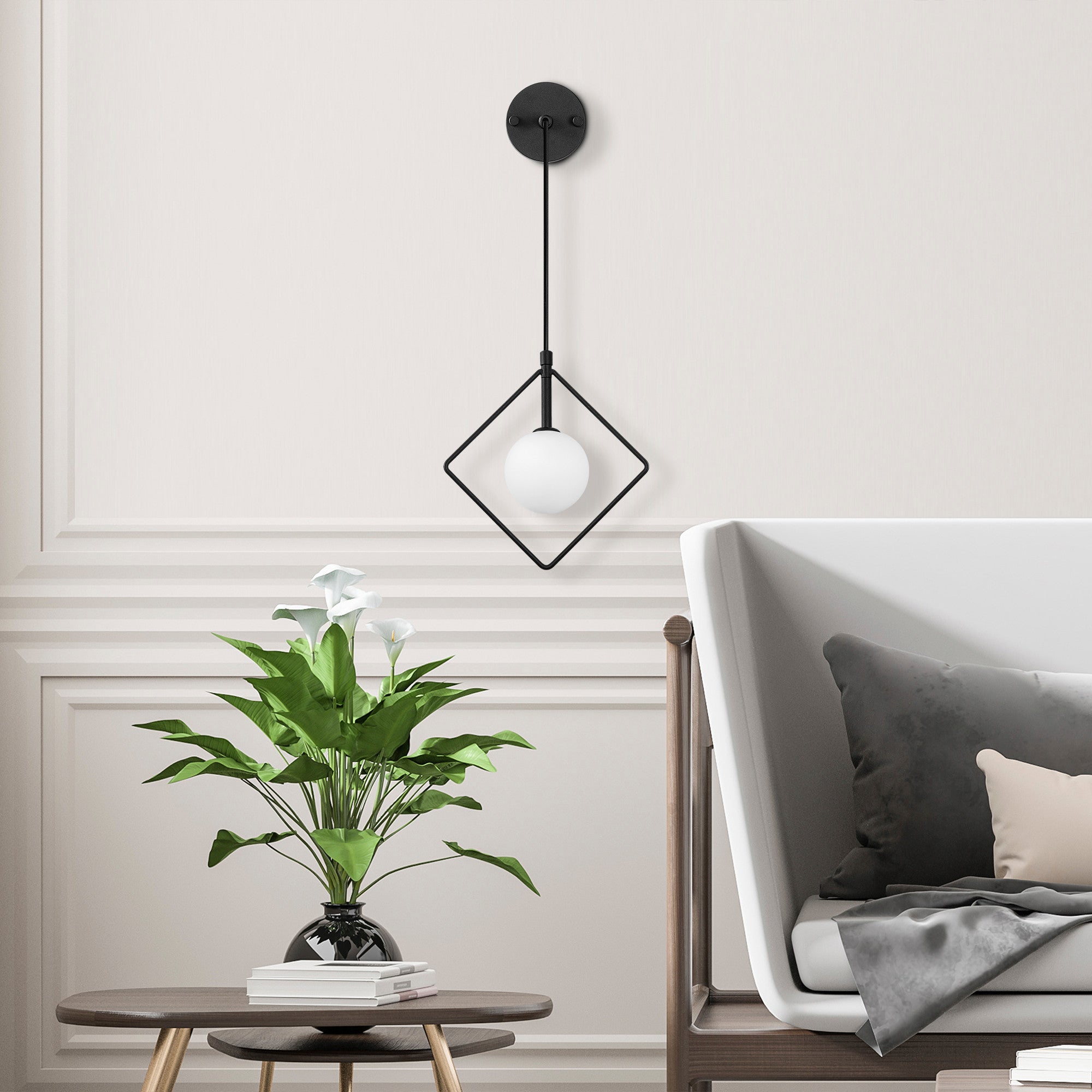 Candeeiro de Parede Industrial Moderna, Preta e Branca, 24 x 15 cm | Altura Ajustável 41-117 cm | Corpo de Metal, Tampa de Vidro, Soquete G9, IP20 | Iluminação Elegante para Casa e Escritório