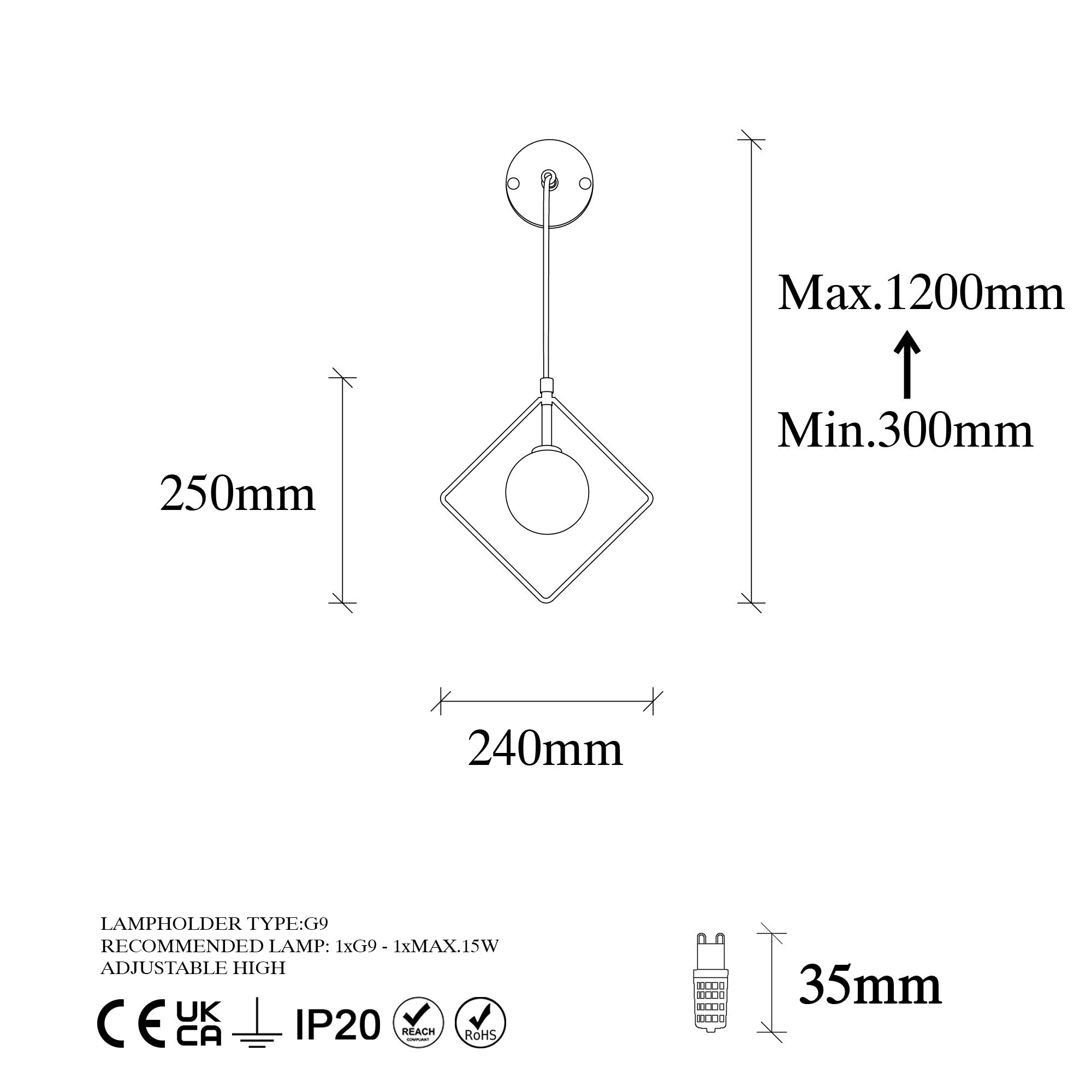 Candeeiro de Parede Industrial Moderna, Preta e Branca, 24 x 15 cm | Altura Ajustável 41-117 cm | Corpo de Metal, Tampa de Vidro, Soquete G9, IP20 | Iluminação Elegante para Casa e Escritório