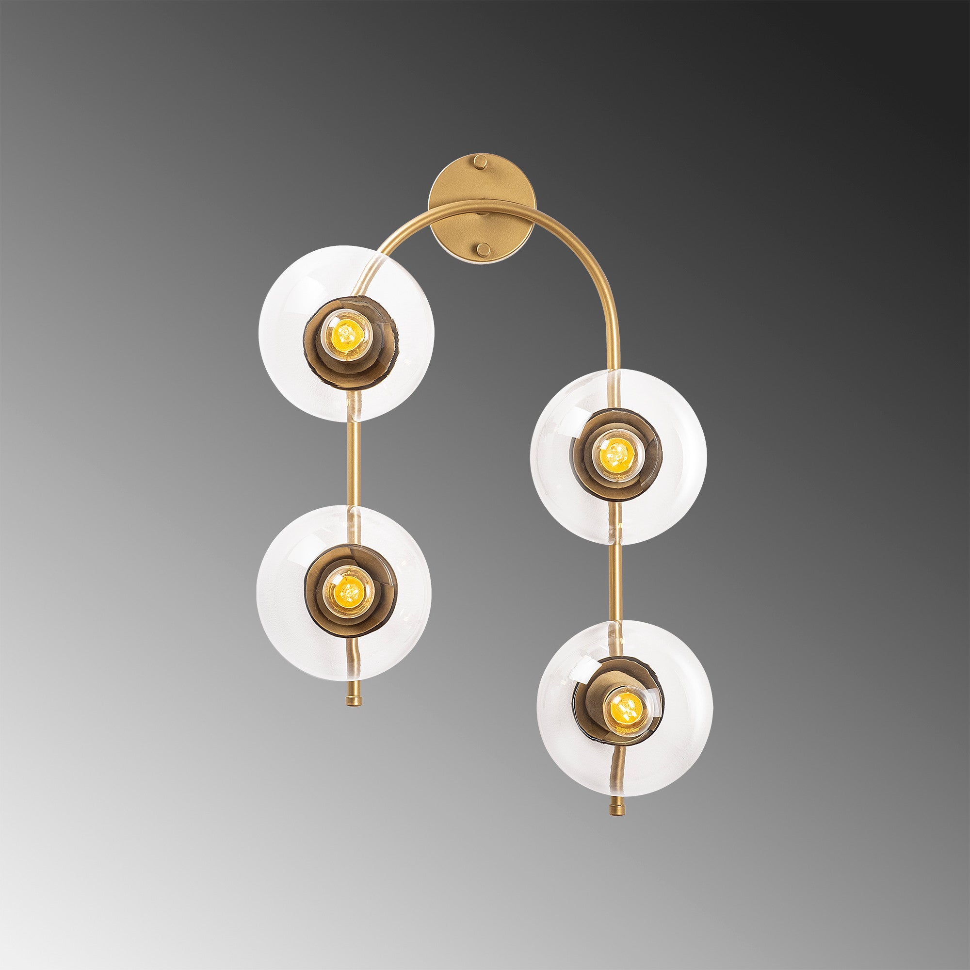 Candeeiro de Parede Elegante, Dourado Brilhante, 40 x 26 cm | Corpo em Metal, Tampa de Vidro, IP20 | 4 Soquetes E14, Design Escandinavo Moderno para Espaços Glamourosos
