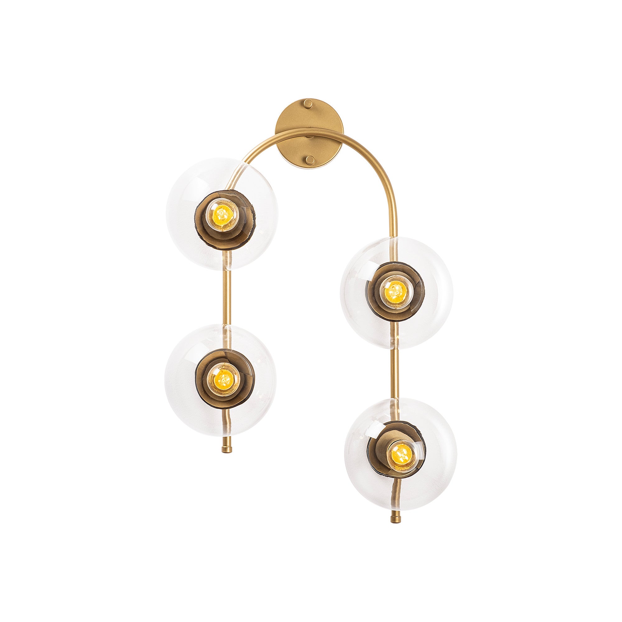 Candeeiro de Parede Elegante, Dourado Brilhante, 40 x 26 cm | Corpo em Metal, Tampa de Vidro, IP20 | 4 Soquetes E14, Design Escandinavo Moderno para Espaços Glamourosos