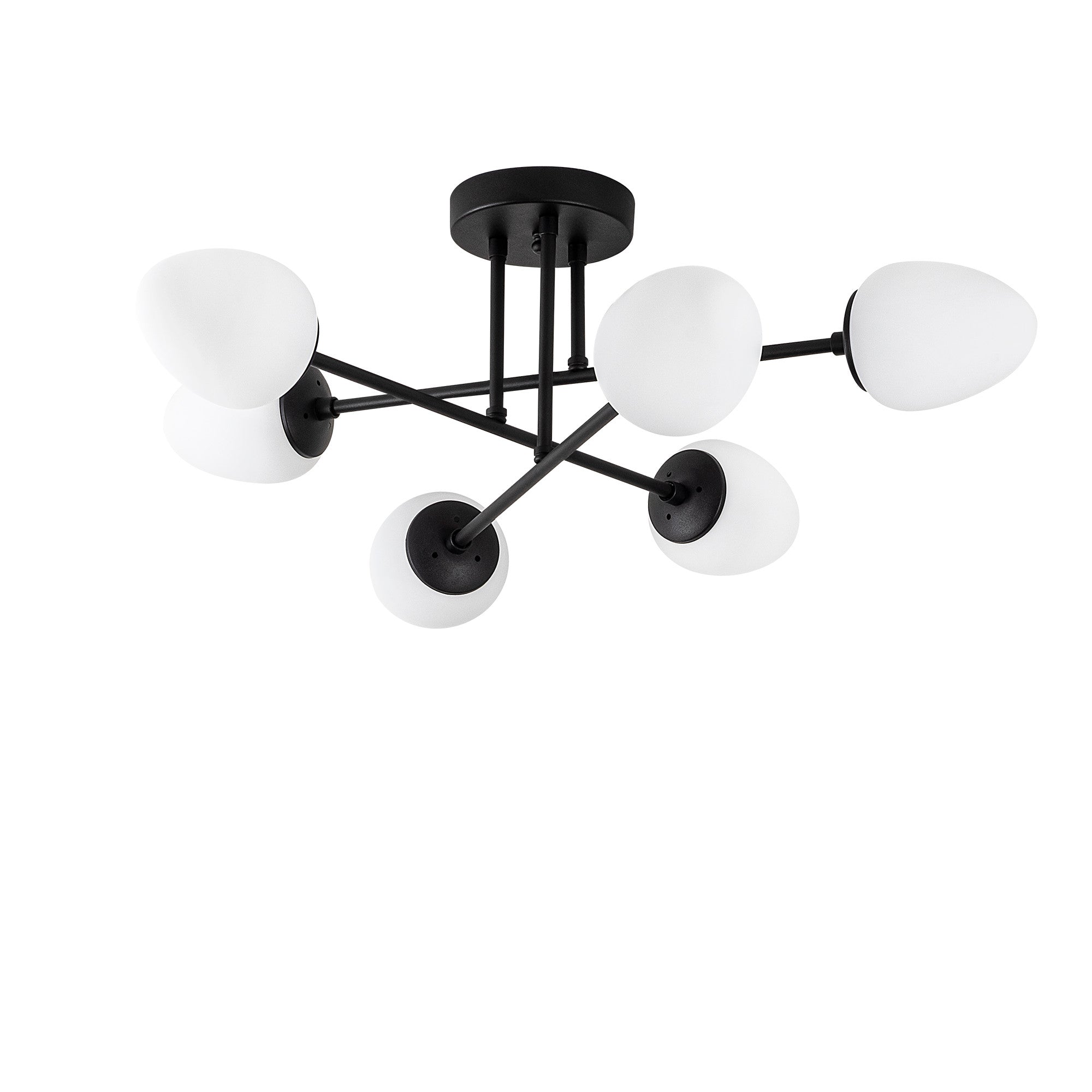 Candeeiro de Teto Industrial Moderno, Preto e Creme, 81 x 81 cm | Corpo em Metal, Tampa de Vidro, 6 Soquetes E14 | Iluminação Elegante para Casa e Escritório