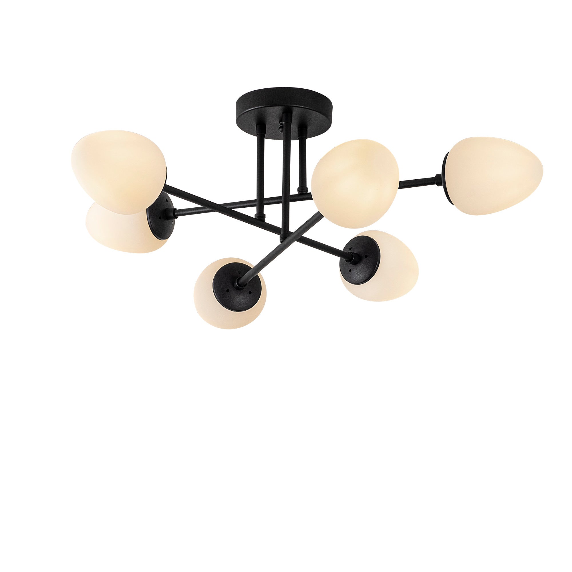 Candeeiro de Teto Industrial Moderno, Preto e Creme, 81 x 81 cm | Corpo em Metal, Tampa de Vidro, 6 Soquetes E14 | Iluminação Elegante para Casa e Escritório