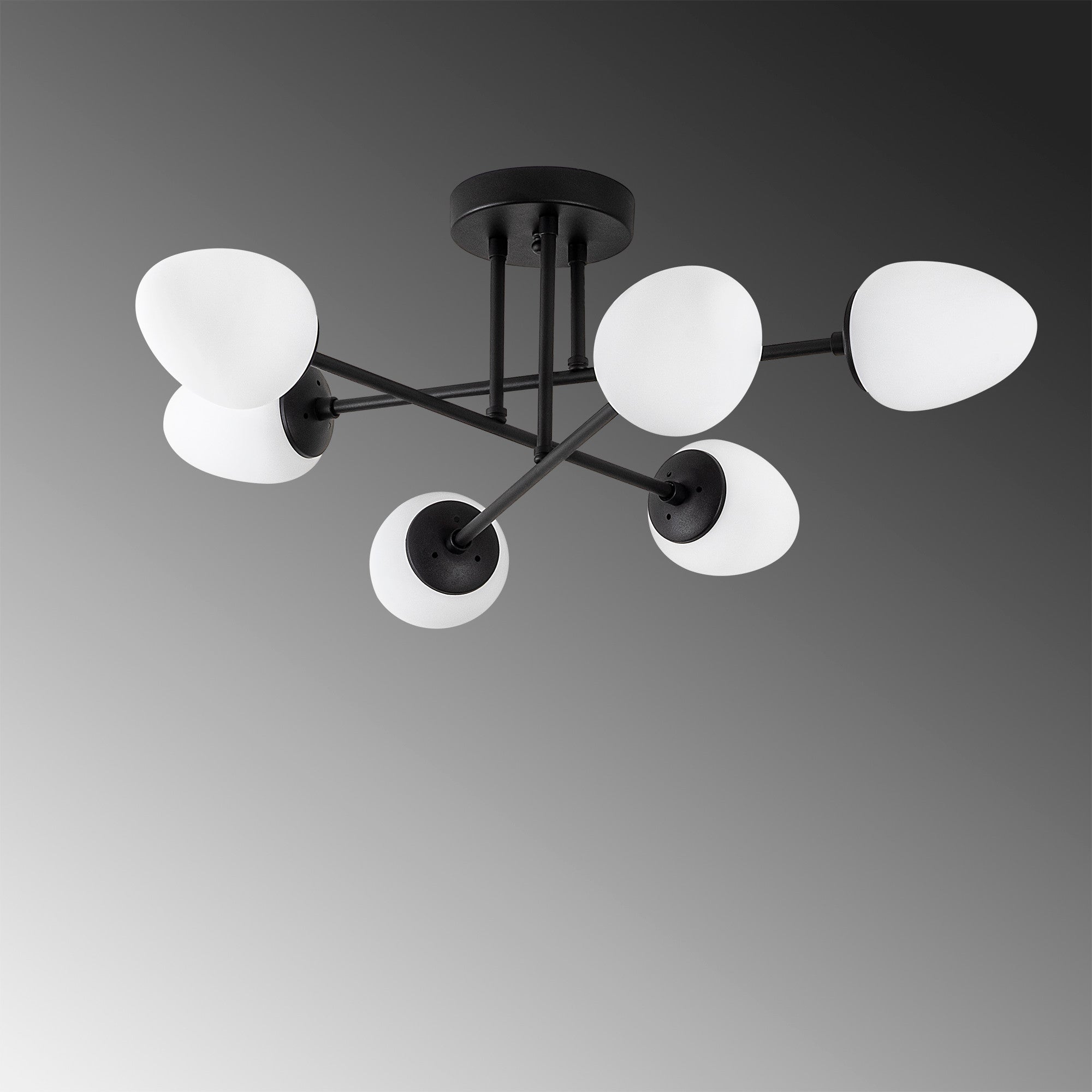 Candeeiro de Teto Industrial Moderno, Preto e Creme, 81 x 81 cm | Corpo em Metal, Tampa de Vidro, 6 Soquetes E14 | Iluminação Elegante para Casa e Escritório
