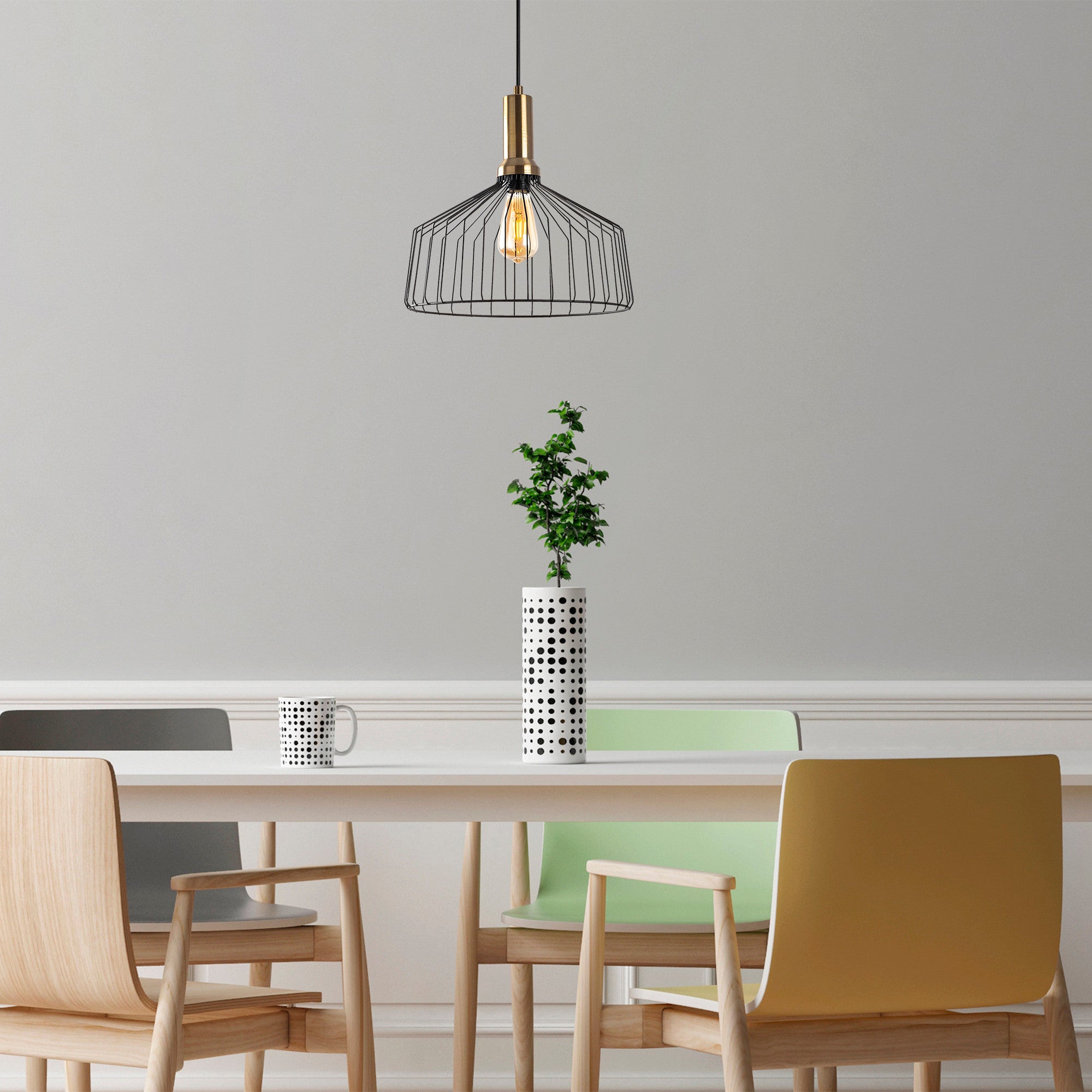 Candeeiro de Teto Industrial Moderno, Acabamento Preto e Antigo, 34x34 cm, Altura Ajustável 44-134 cm, Soquete E27, Design de Metal Elegante para Espaços Glamourosos