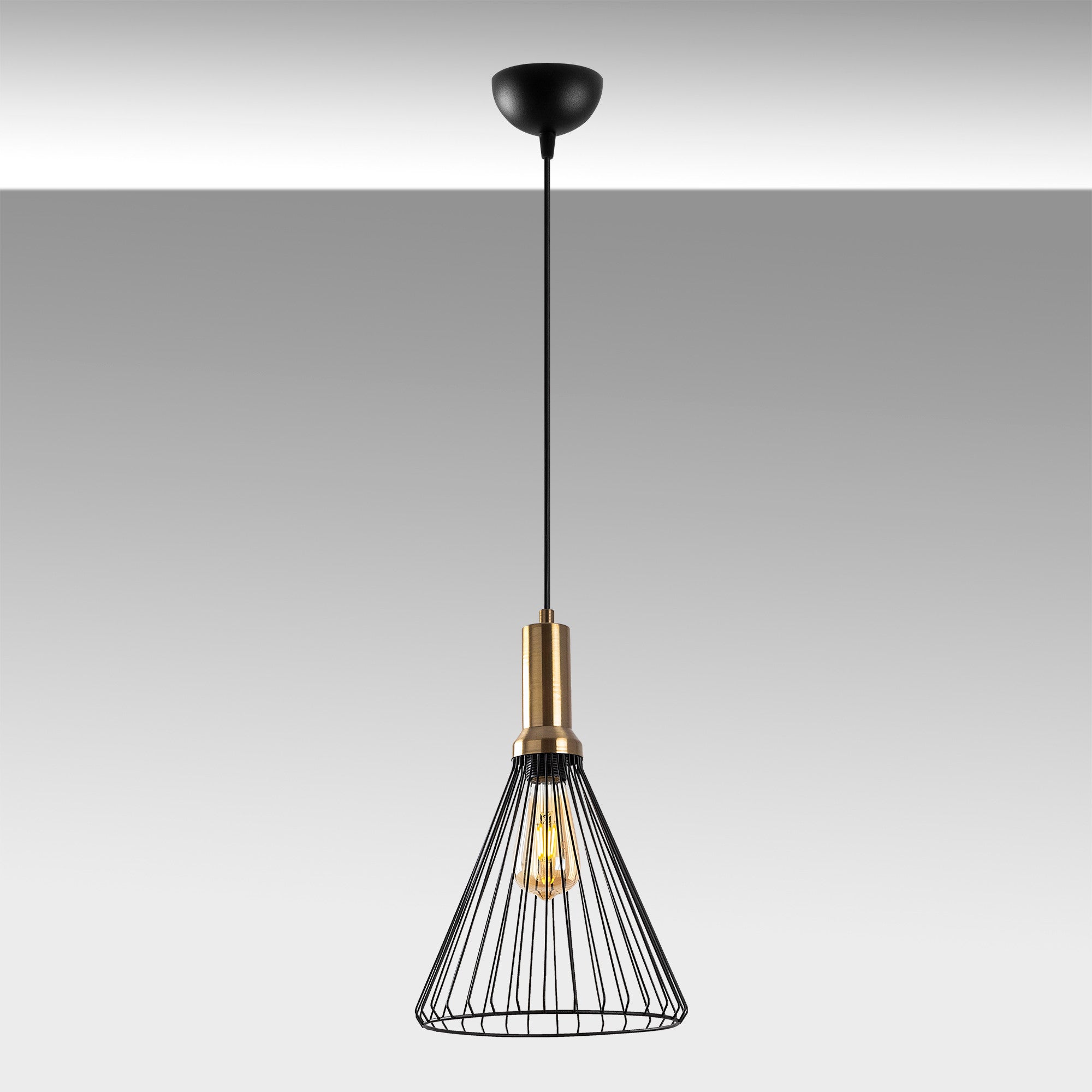 Candeeiro de Teto Industrial Moderno, Acabamento Preto e Antigo, 24x24 cm, Altura Ajustável 50-140 cm, Soquete E27, Design Elegante em Metal para Espaços Glamourosos