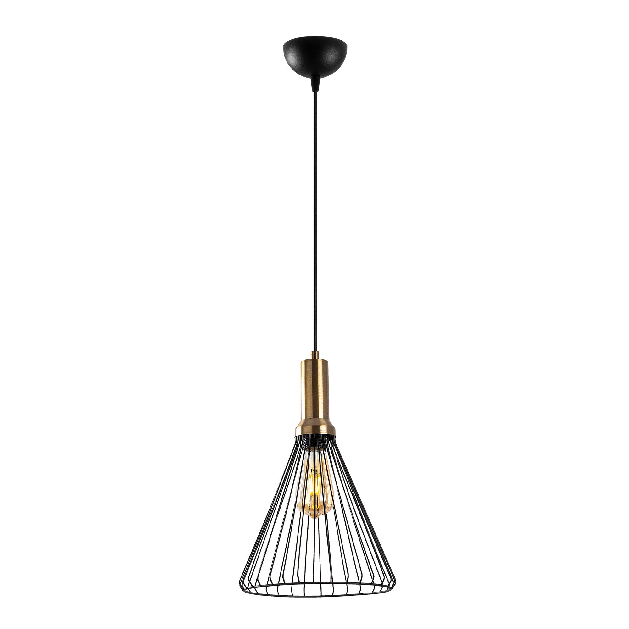 Candeeiro de Teto Industrial Moderno, Acabamento Preto e Antigo, 24x24 cm, Altura Ajustável 50-140 cm, Soquete E27, Design Elegante em Metal para Espaços Glamourosos