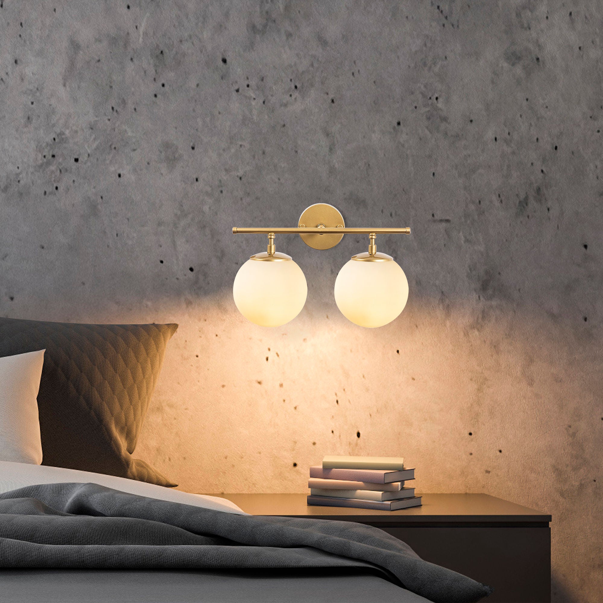 Candeeiro de Parede moderna dourada brilhante, corpo de metal e tampa de vidro, 36 x 24 x 16 cm | IP20, soquete E14 (2x máx. 40 W) | Design escandinavo elegante para decoração de casa