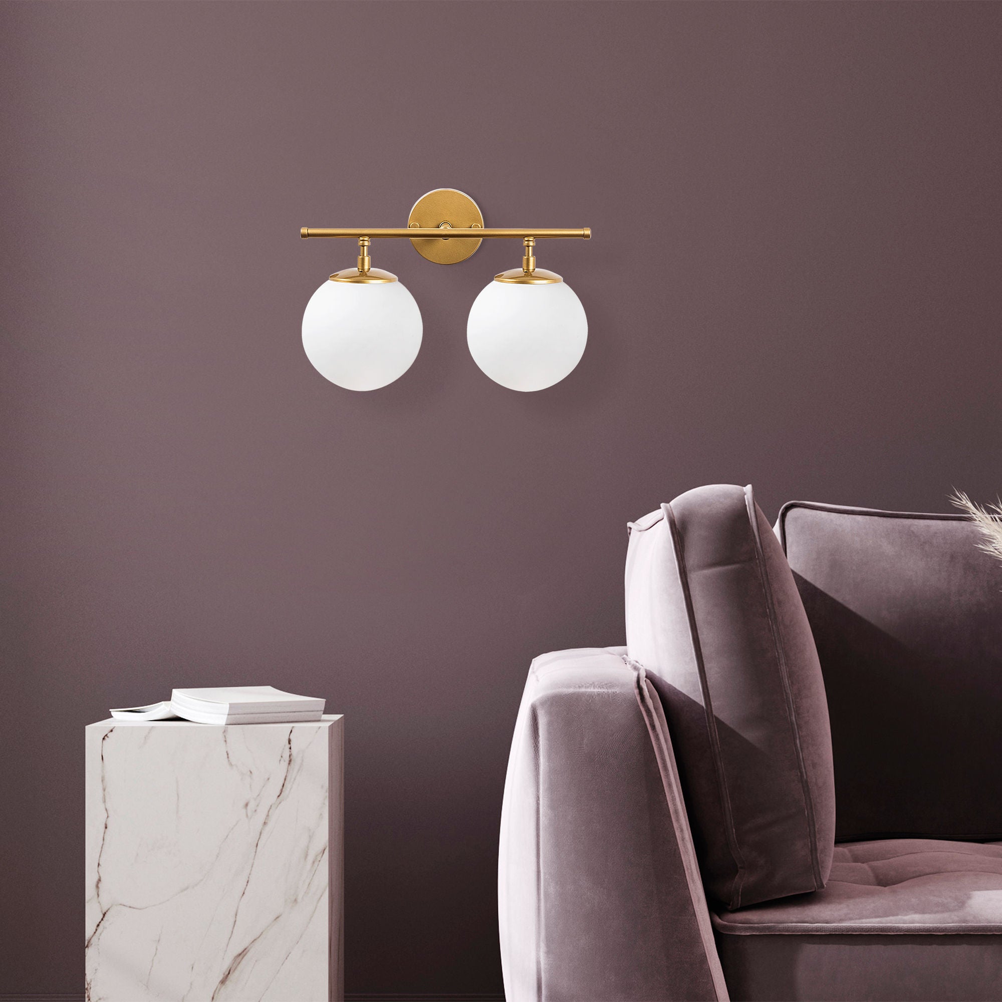 Candeeiro de Parede moderna dourada brilhante, corpo de metal e tampa de vidro, 36 x 24 x 16 cm | IP20, soquete E14 (2x máx. 40 W) | Design escandinavo elegante para decoração de casa