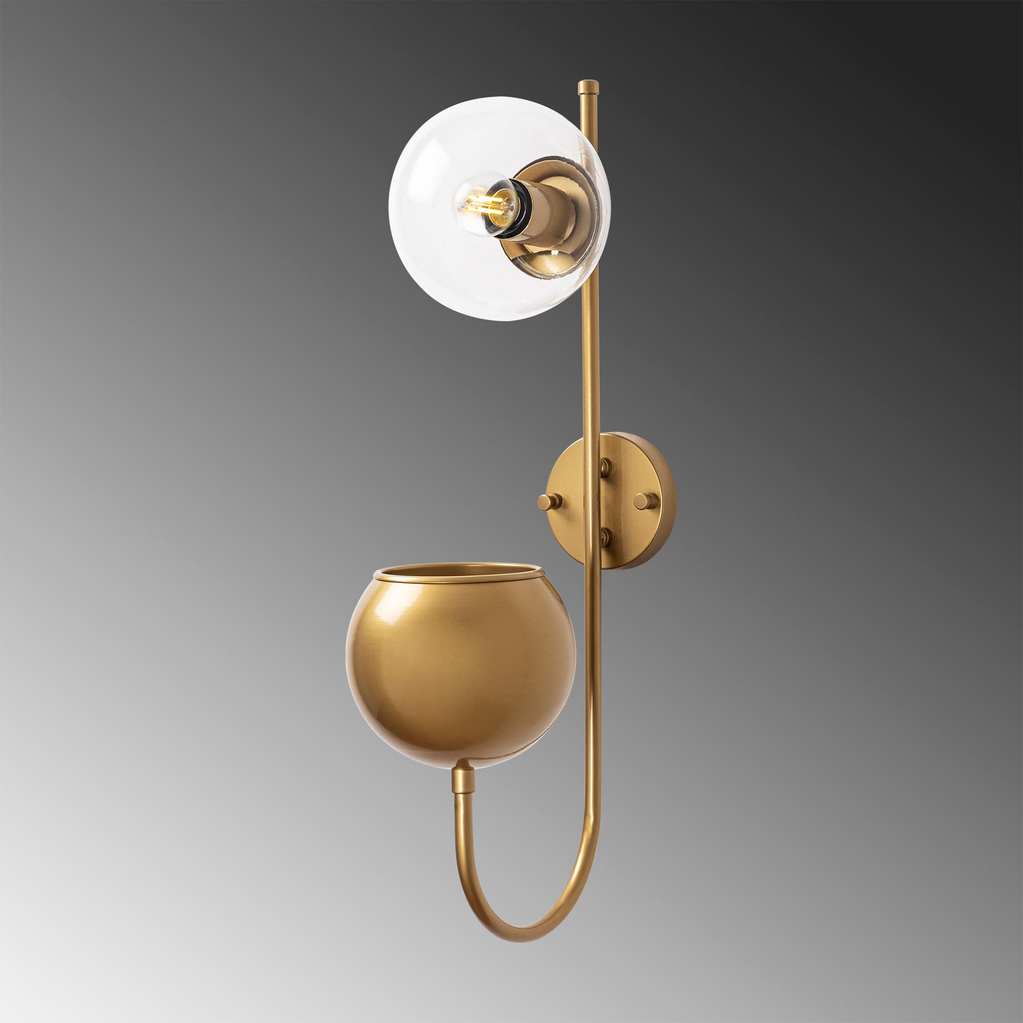 Candeeiro de Parede Elegante, Dourado Brilhante, 15 x 23 x 61 cm | Corpo de Metal e Tampa de Vidro, Soquete E14, IP20 | Design Escandinavo Moderno para Espaços Glamourosos