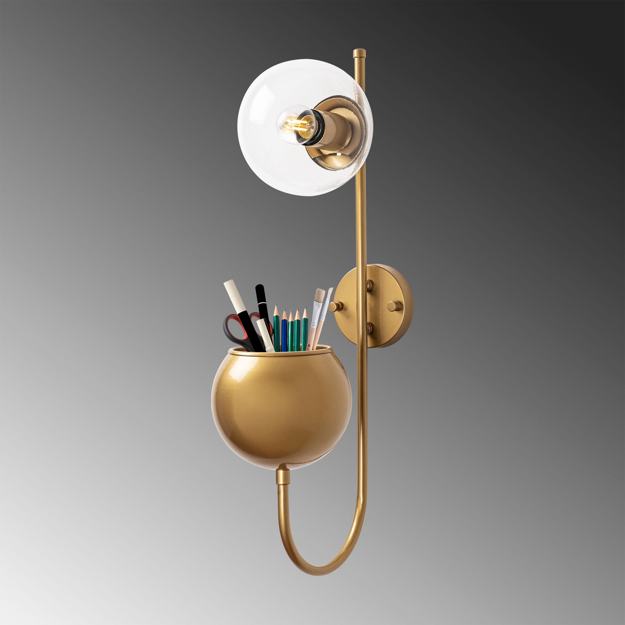 Candeeiro de Parede Elegante, Dourado Brilhante, 15 x 23 x 61 cm | Corpo de Metal e Tampa de Vidro, Soquete E14, IP20 | Design Escandinavo Moderno para Espaços Glamourosos