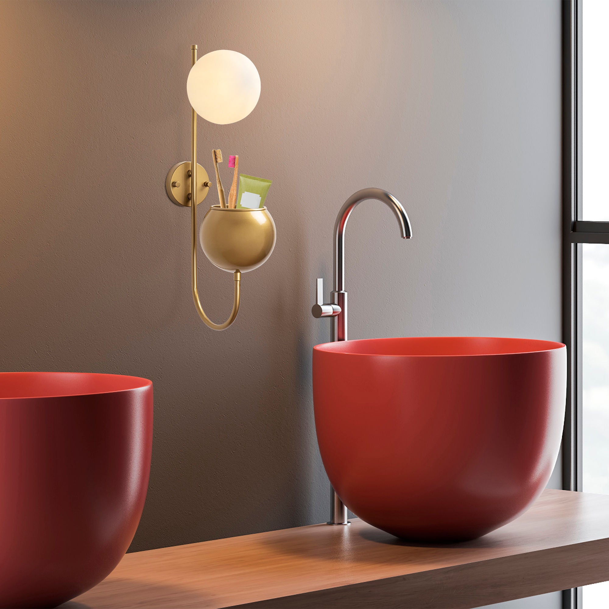 Candeeiro de Parede Elegante, Dourado Brilhante, 15 x 23 x 61 cm | Corpo de Metal e Tampa de Vidro, Soquete E14, IP20 | Design Escandinavo Moderno para Espaços Glamourosos