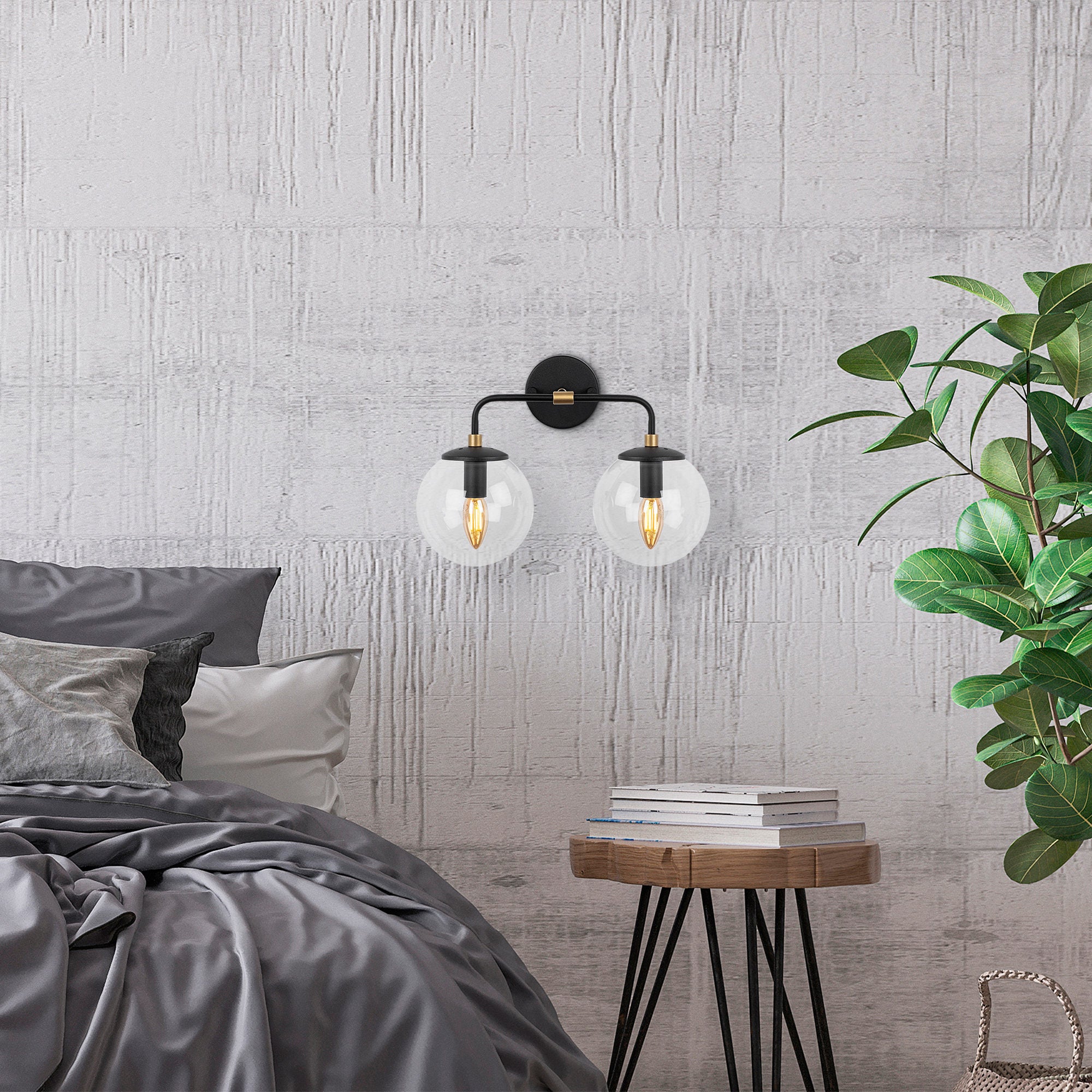Candeeiro de Parede industrial, preta e antiga, 37 x 21 x 27 cm | Corpo de metal, tampa de vidro (15 cm) | IP20, soquete E14, perfeita para decoração escandinava e campestre