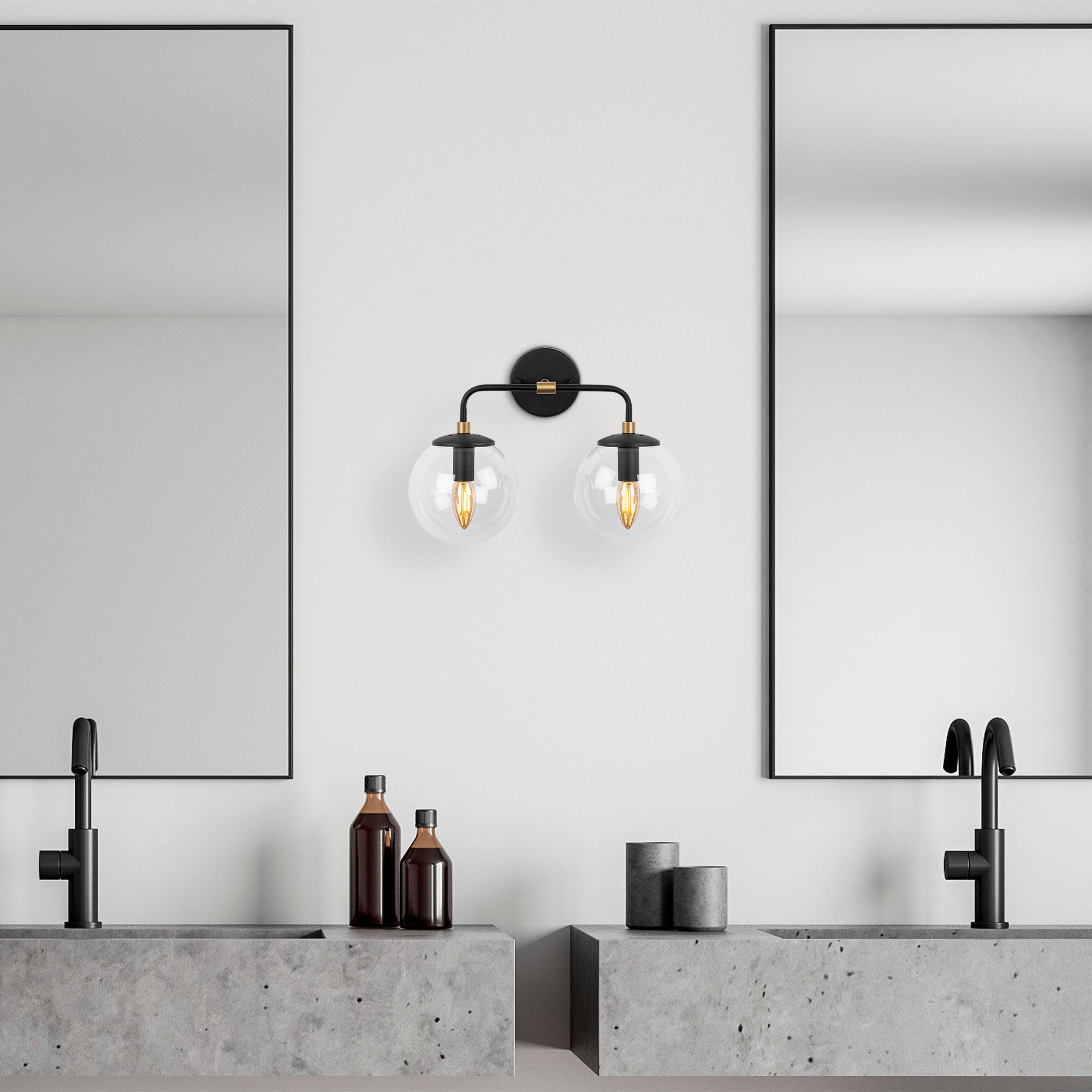 Candeeiro de Parede industrial, preta e antiga, 37 x 21 x 27 cm | Corpo de metal, tampa de vidro (15 cm) | IP20, soquete E14, perfeita para decoração escandinava e campestre