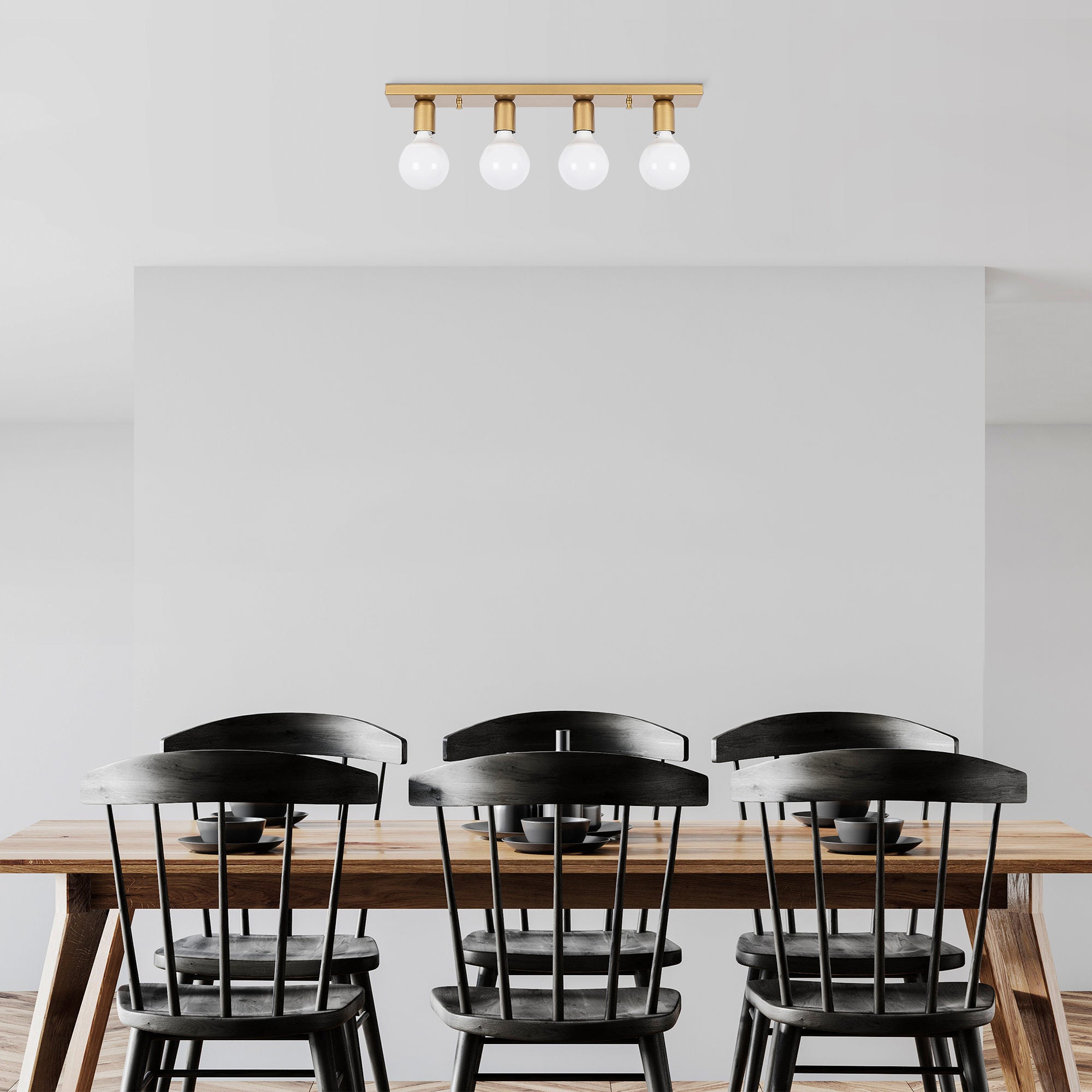 Candeeiro de Teto Escandinavo Glamouroso, Corpo em Metal Dourado, 60 x 10 x 10 cm | 4 x E27 máx. 40 W | Iluminação Elegante para Decoração Moderna de Casa e Salas de Jantar