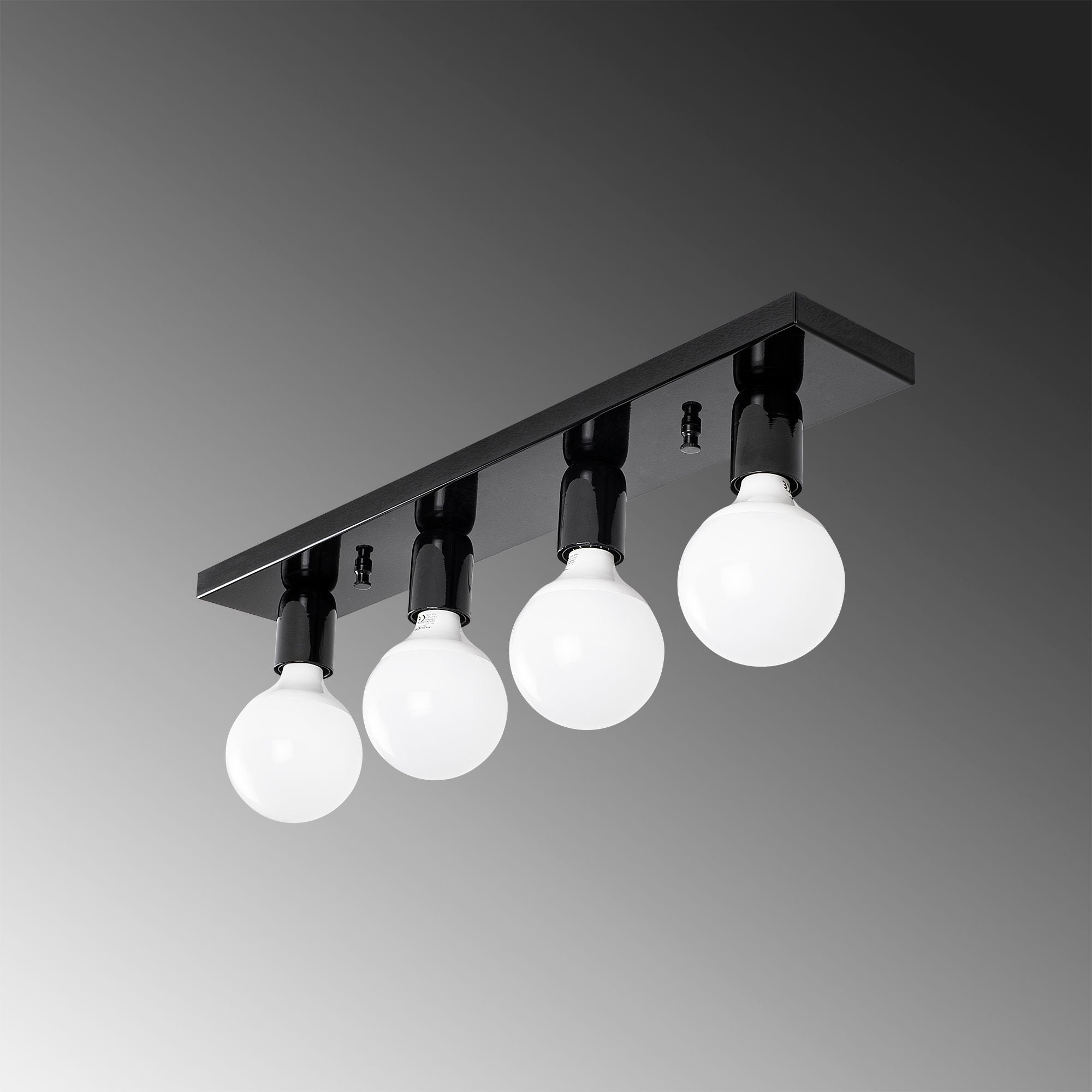 Candeeiro de Teto Industrial Escandinavo, Preto e Branco, 60 x 10 x 10 cm | Corpo em Metal, 4 Soquetes E27, IP20 | Iluminação Elegante para Espaços Modernos