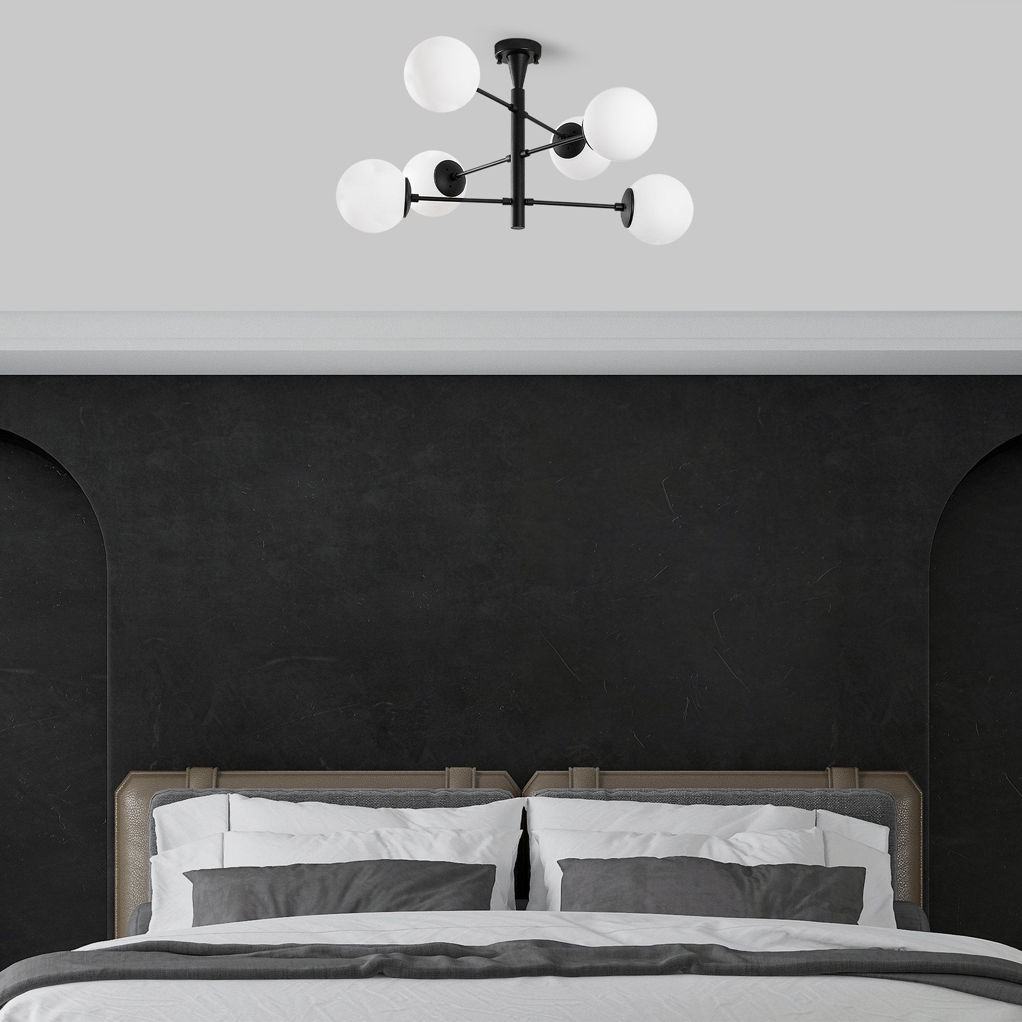 Candeeiro de Teto Industrial Preto, 75 x 75 x 40 cm, Corpo em Metal com Tampa de Vidro (15 cm) | 6 x E14 Máx. 40 W | Design Escandinavo Elegante para Espaços Modernos