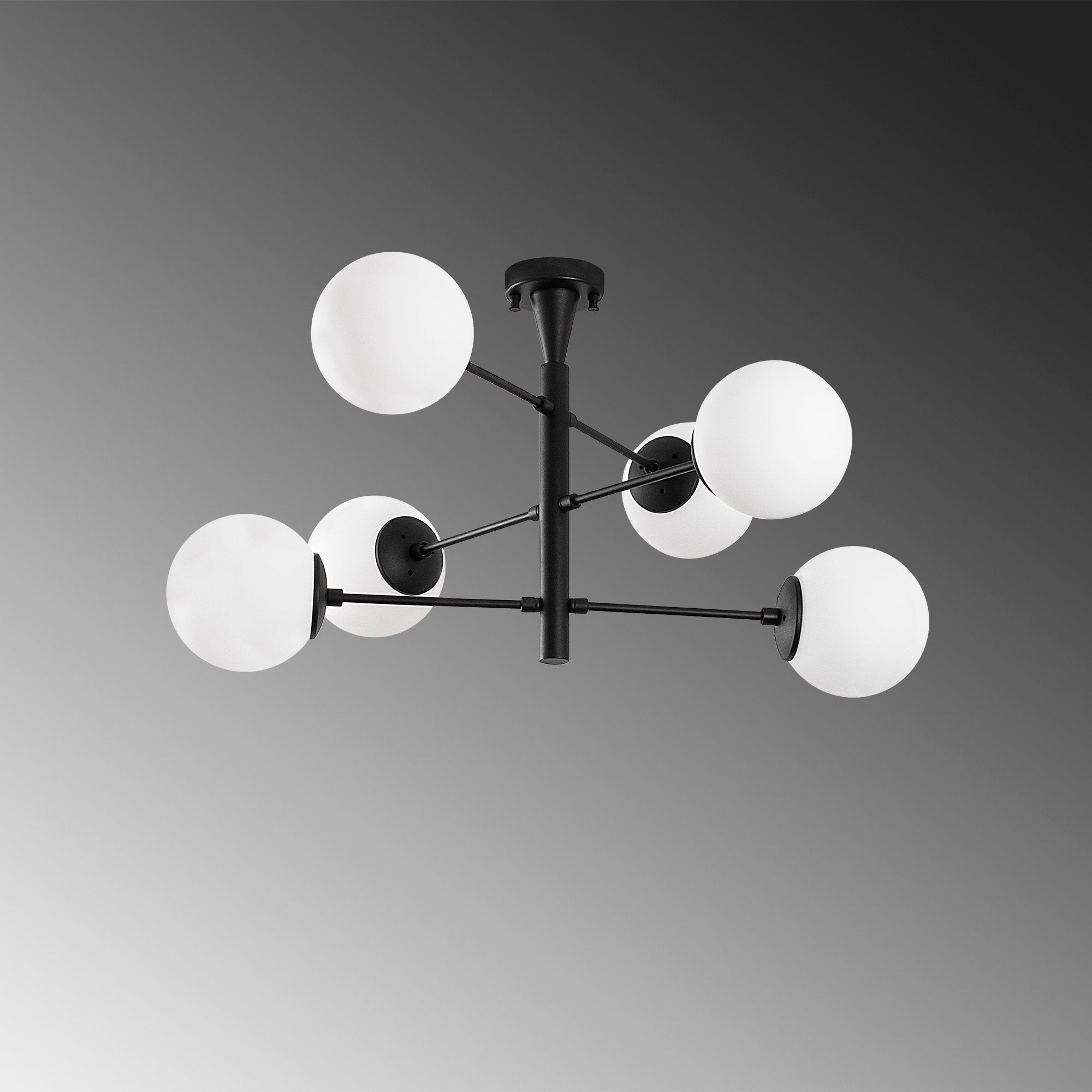 Candeeiro de Teto Industrial Preto, 75 x 75 x 40 cm, Corpo em Metal com Tampa de Vidro (15 cm) | 6 x E14 Máx. 40 W | Design Escandinavo Elegante para Espaços Modernos
