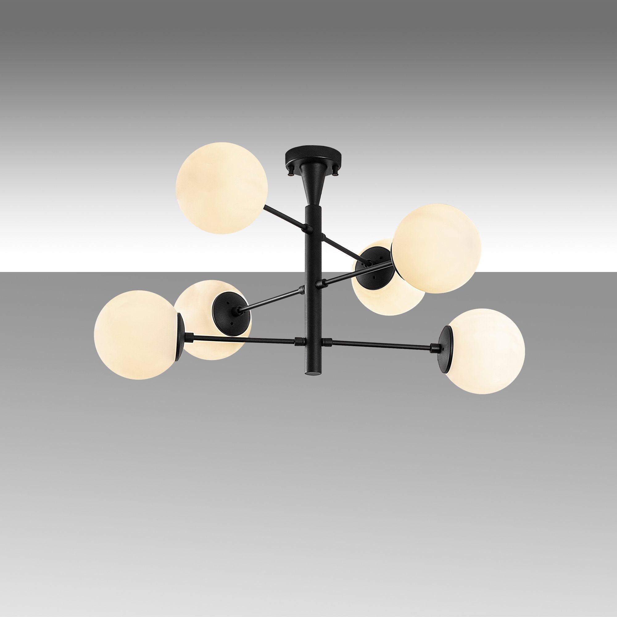 Candeeiro de Teto Industrial Preto, 75 x 75 x 40 cm, Corpo em Metal com Tampa de Vidro (15 cm) | 6 x E14 Máx. 40 W | Design Escandinavo Elegante para Espaços Modernos