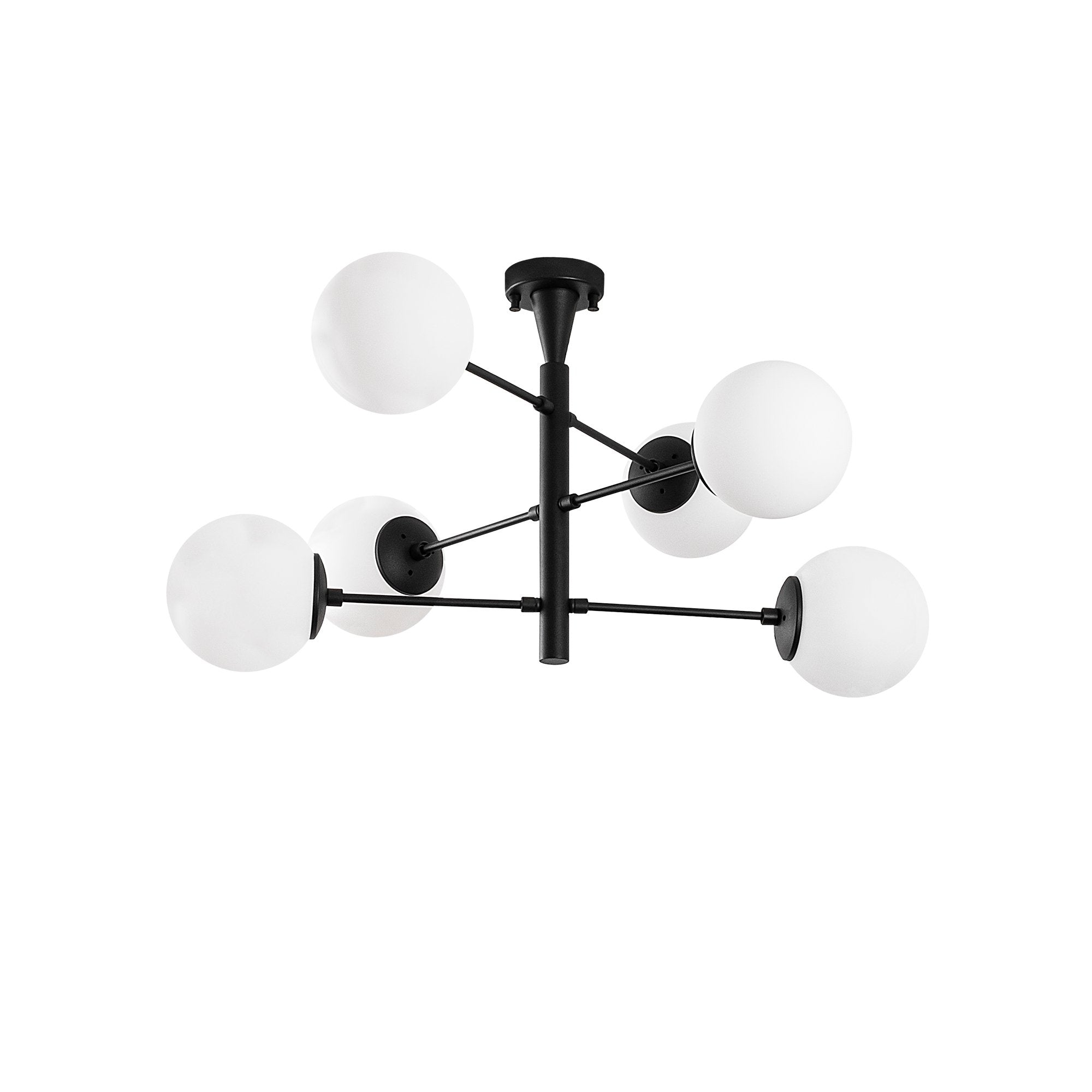 Candeeiro de Teto Industrial Preto, 75 x 75 x 40 cm, Corpo em Metal com Tampa de Vidro (15 cm) | 6 x E14 Máx. 40 W | Design Escandinavo Elegante para Espaços Modernos