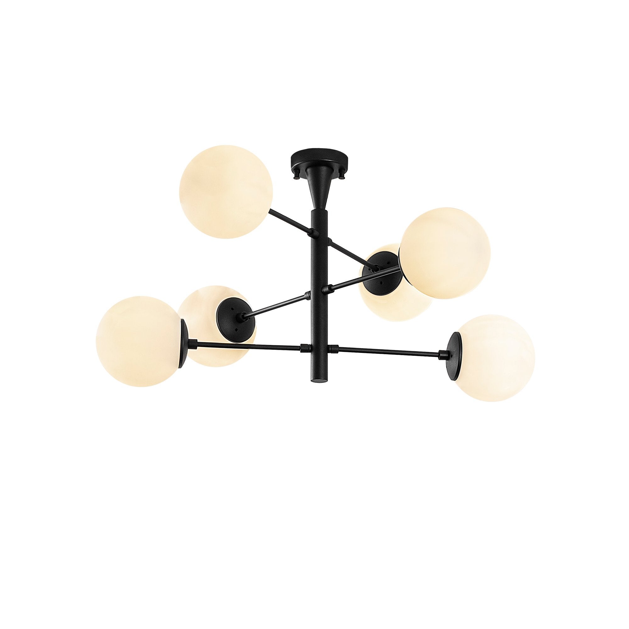 Candeeiro de Teto Industrial Preto, 75 x 75 x 40 cm, Corpo em Metal com Tampa de Vidro (15 cm) | 6 x E14 Máx. 40 W | Design Escandinavo Elegante para Espaços Modernos