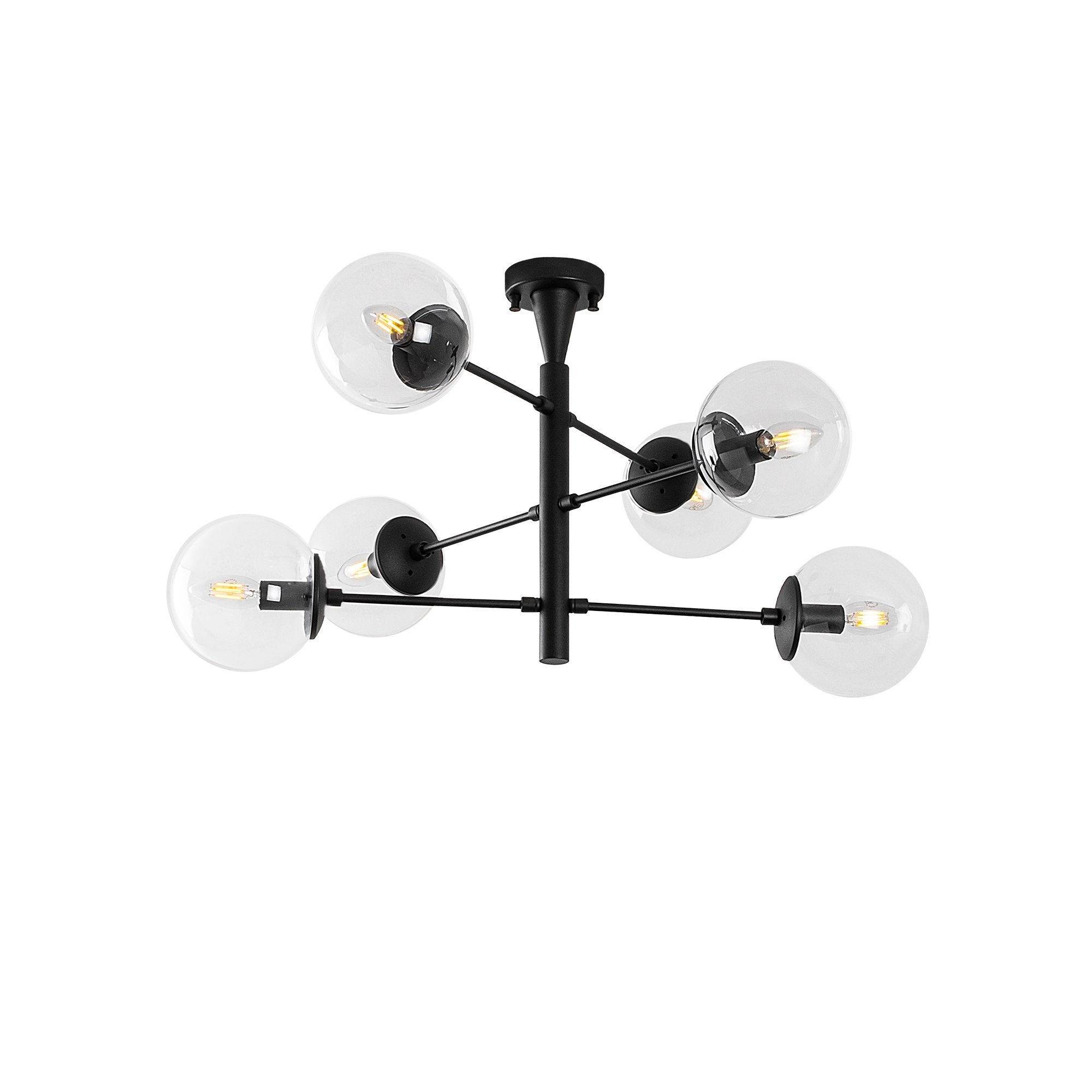 Candeeiro de Teto Industrial Preto, Corpo em Metal, 75 x 75 x 40 cm | 6 Soquetes E14, IP20 | Design Escandinavo Elegante para Espaços Modernos