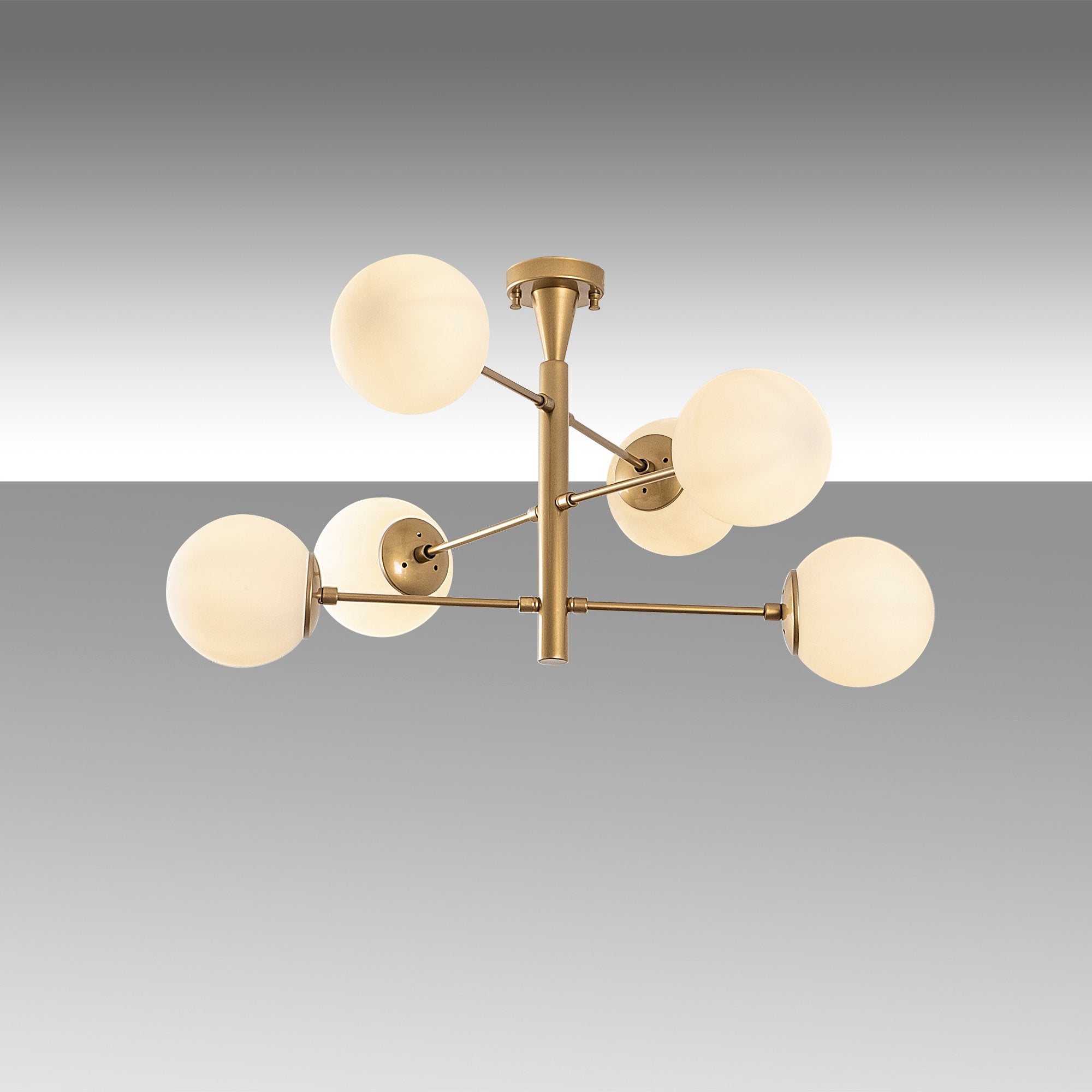 Candeeiro de Teto Escandinavo Glam, Corpo em Metal Dourado, 75 x 75 x 40 cm | 6 Soquetes E14, IP20 | Tampa de Vidro Elegante, Perfeito para Interiores Modernos