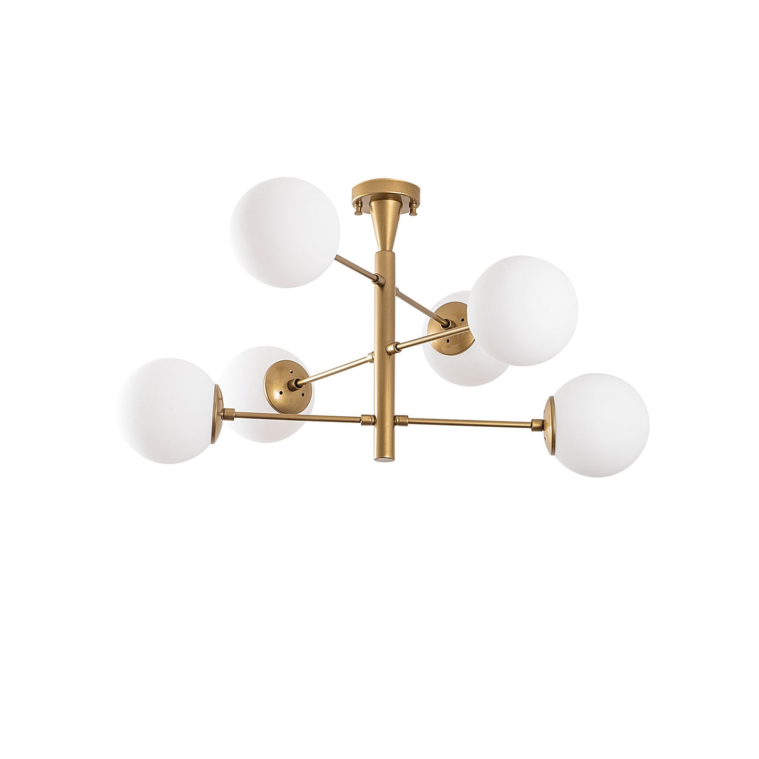 Candeeiro de Teto Escandinavo Glam, Corpo em Metal Dourado, 75 x 75 x 40 cm | 6 Soquetes E14, IP20 | Tampa de Vidro Elegante, Perfeito para Interiores Modernos