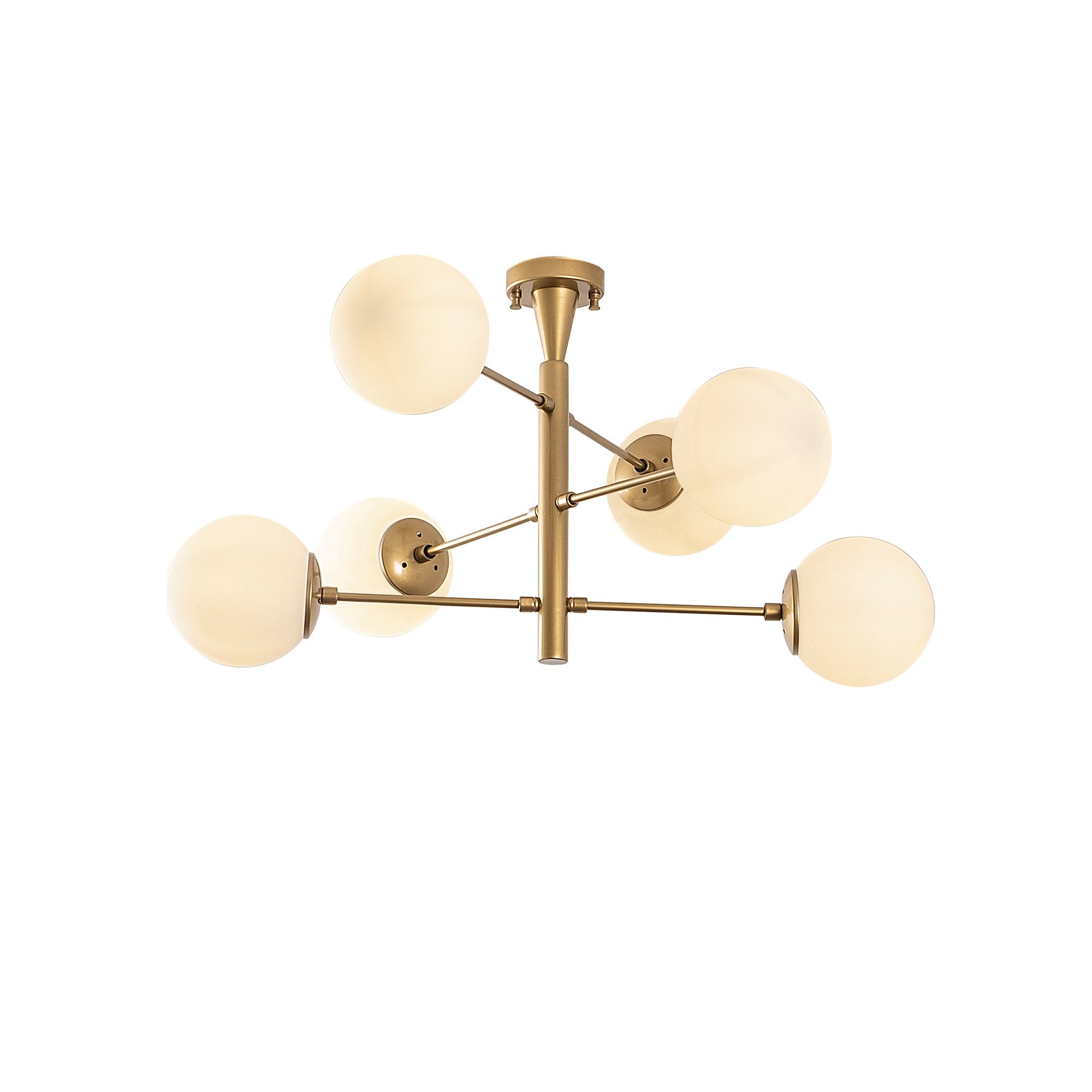 Candeeiro de Teto Escandinavo Glam, Corpo em Metal Dourado, 75 x 75 x 40 cm | 6 Soquetes E14, IP20 | Tampa de Vidro Elegante, Perfeito para Interiores Modernos