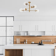 Candeeiro de Teto Dourado Elegante, Corpo em Metal, 75 x 75 x 40 cm | Tampa de Vidro (15 cm) | 6 x E14 Máx. 40 W | Design Escandinavo Glamouroso para Espaços Modernos