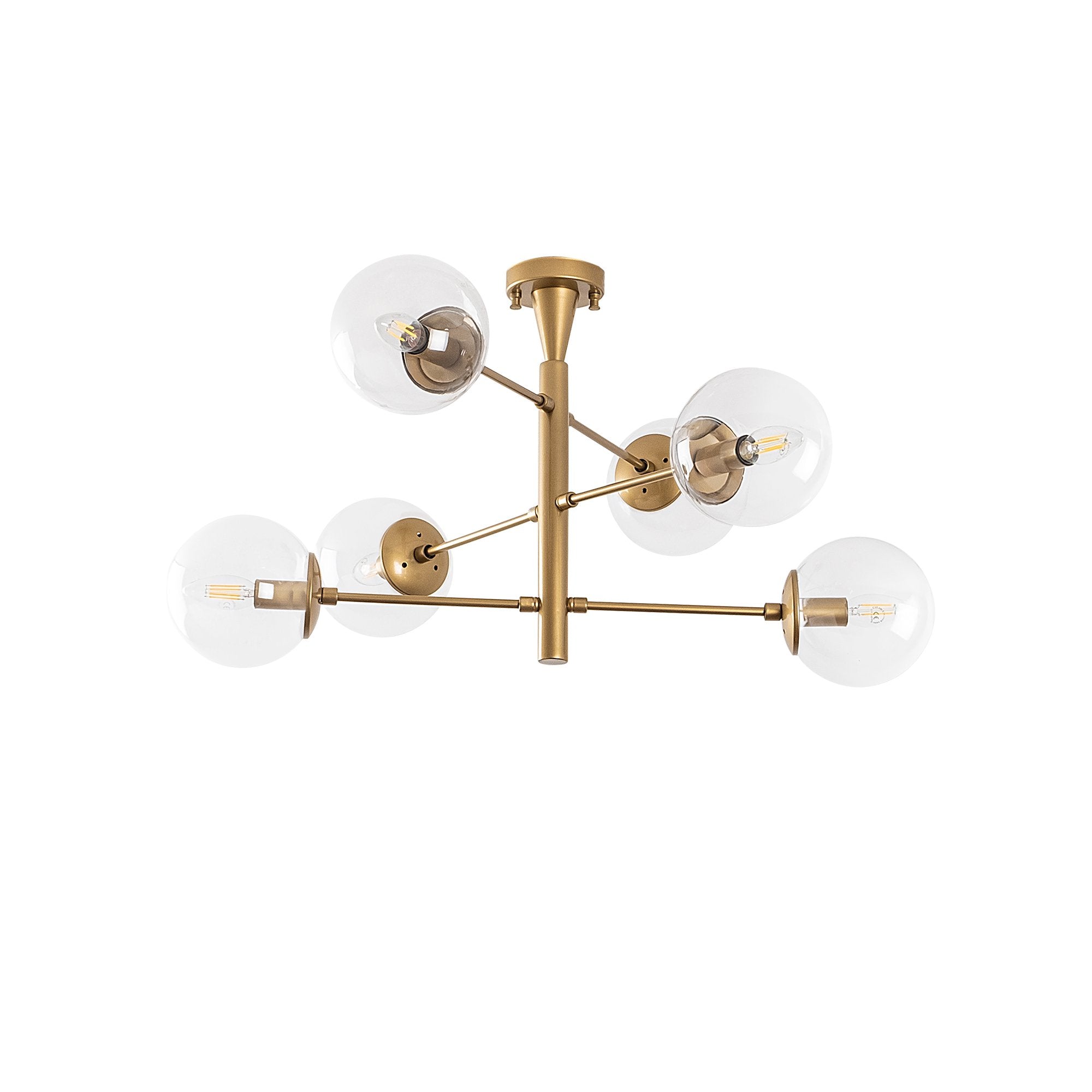 Candeeiro de Teto Dourado Elegante, Corpo em Metal, 75 x 75 x 40 cm | Tampa de Vidro (15 cm) | 6 x E14 Máx. 40 W | Design Escandinavo Glamouroso para Espaços Modernos