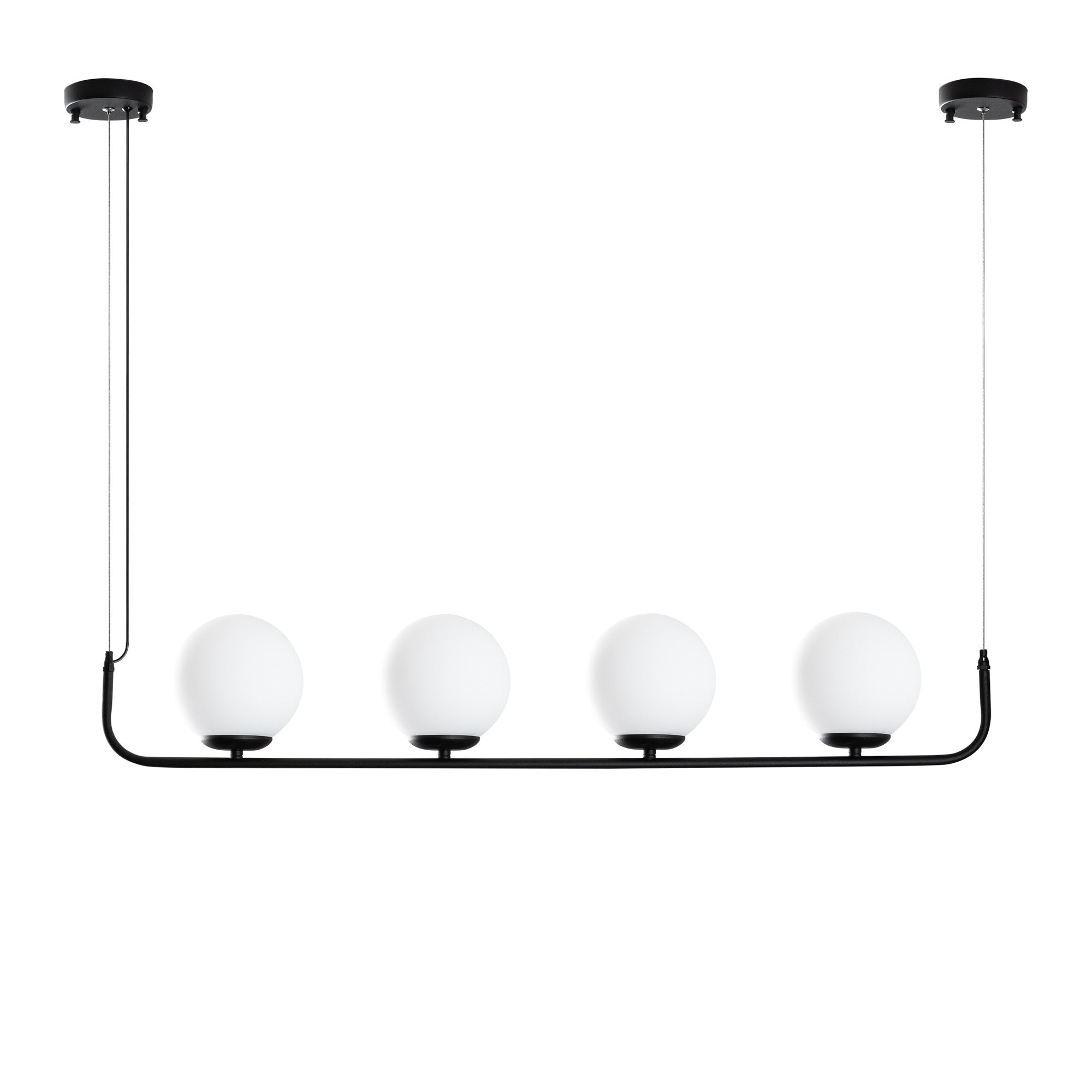 Candeeiro de Teto preto elegante, altura ajustável de 20 a 110 cm, corpo de metal, 4 soquetes E14, diâmetro da tampa de 15 cm, perfeito para espaços modernos, classificação IP26