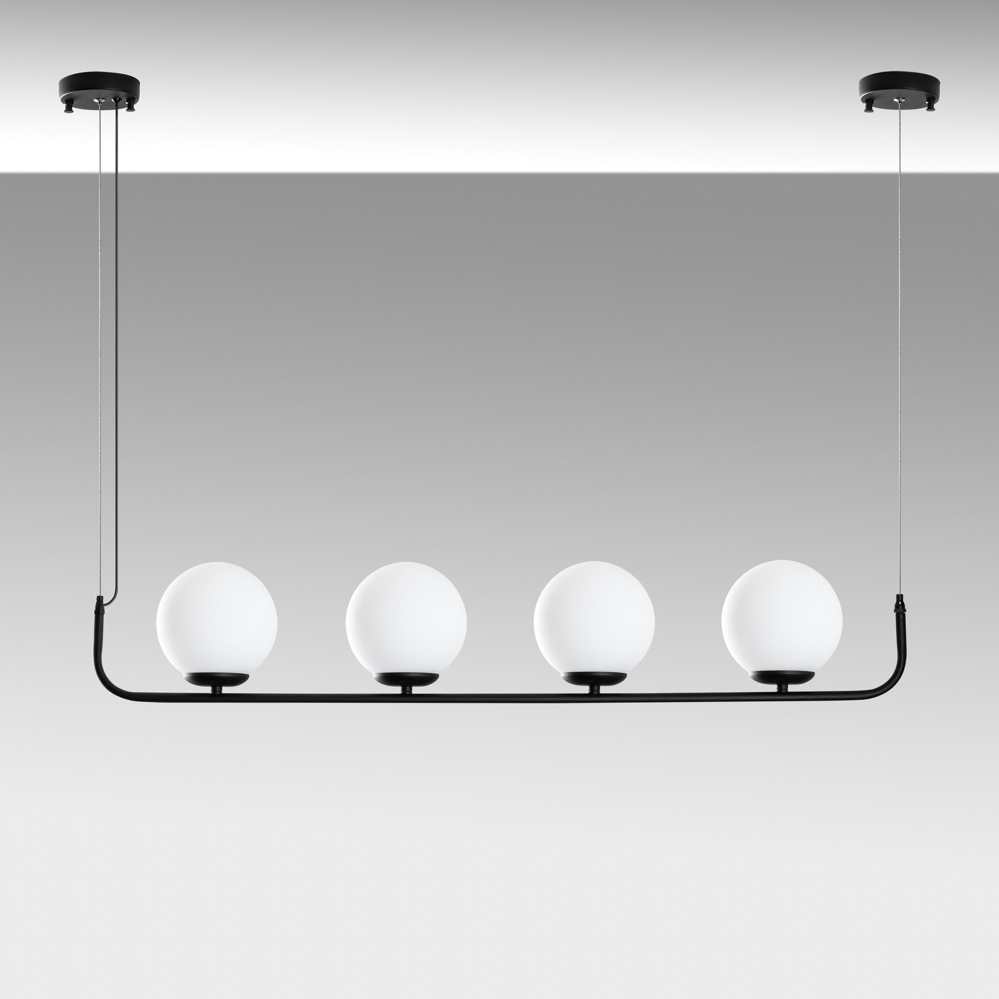 Candeeiro de Teto preto elegante, altura ajustável de 20 a 110 cm, corpo de metal, 4 soquetes E14, diâmetro da tampa de 15 cm, perfeito para espaços modernos, classificação IP26