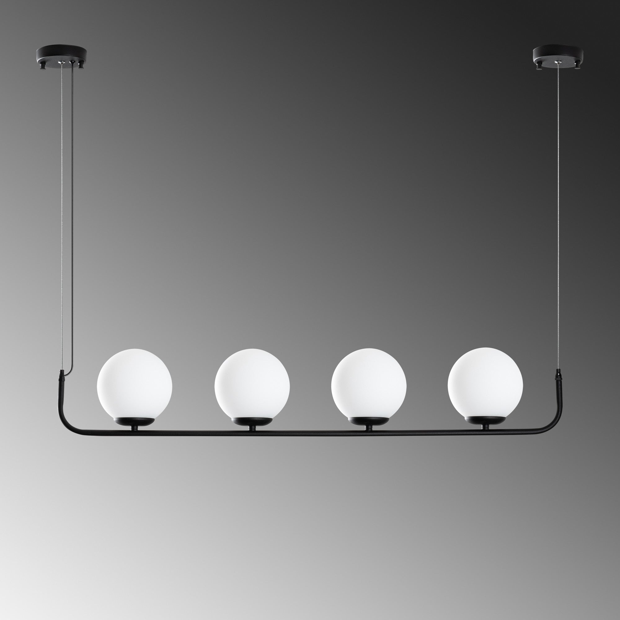 Candeeiro de Teto preto elegante, altura ajustável de 20 a 110 cm, corpo de metal, 4 soquetes E14, diâmetro da tampa de 15 cm, perfeito para espaços modernos, classificação IP26