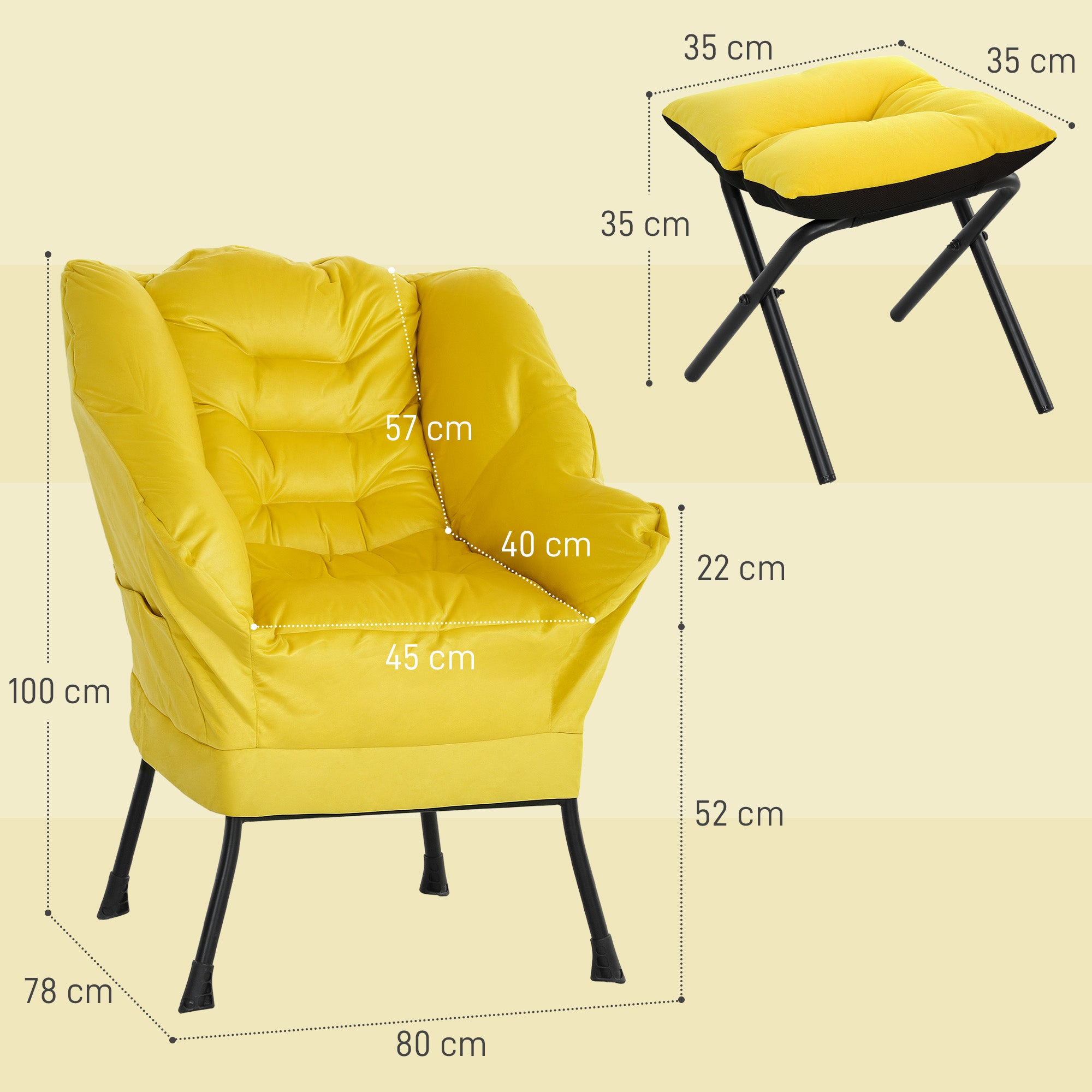 Poltrona Relax Sala de Estar 80x78x100 cm Amarelo