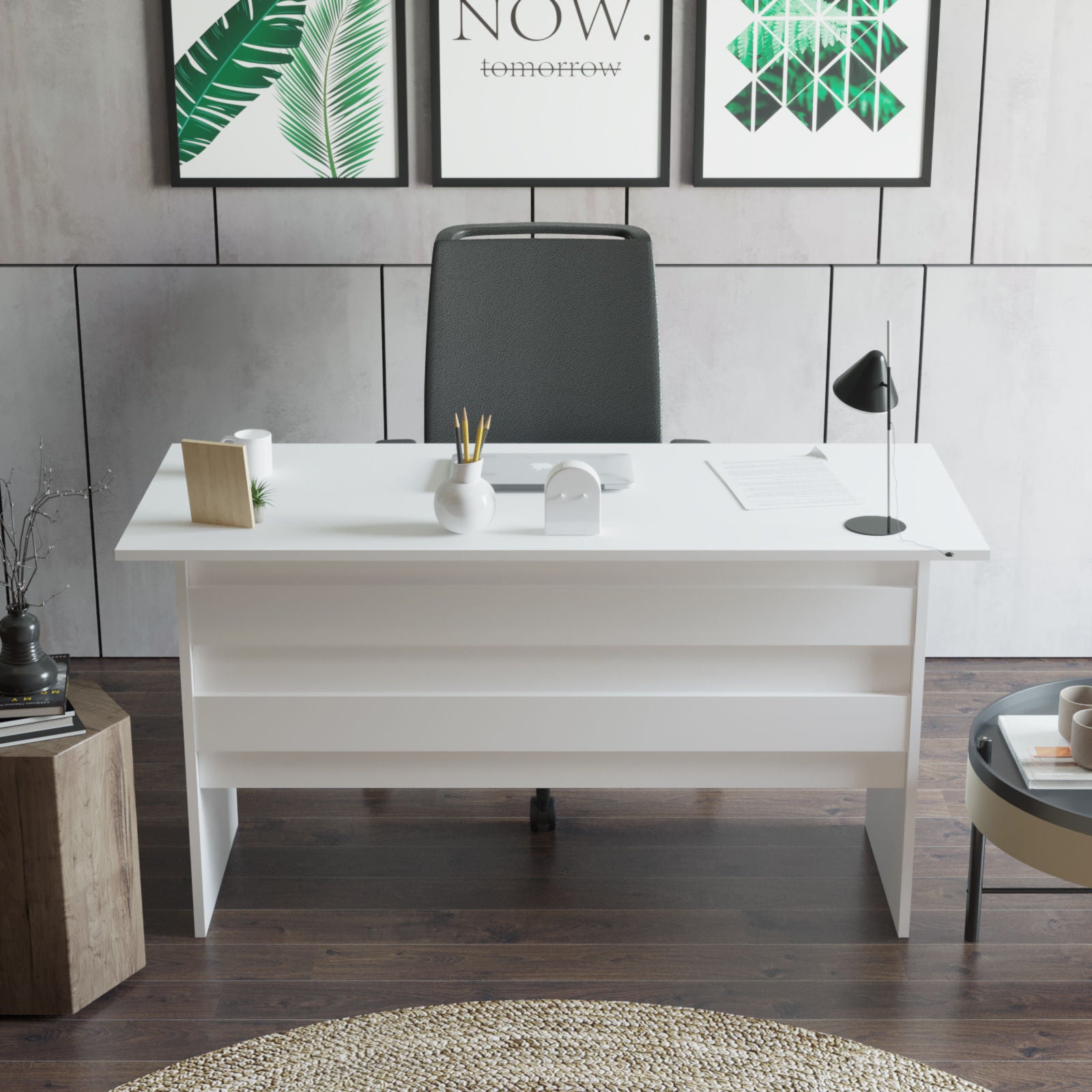 Secretária de Estudo/Escritório Moderna, Branca, 140 x 60 x 73,8 cm | Painel de Partículas 100% Revestido em Melamina, 18 mm de Espessura | Elegante e Funcional para Escritório e Estudo em Casa