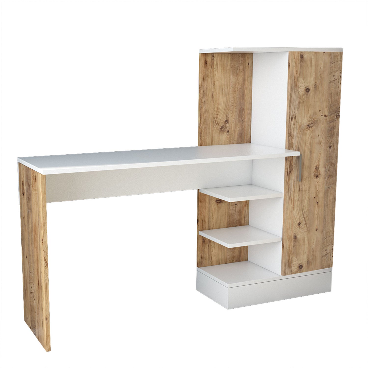 Secretária de Estudo/Escritório Moderna, Pinho Atlântico e Branco, 152,3 x 120 x 40 cm | Painel de Partículas 100% Revestido em Melamina, 18 mm de Espessura | Elegante e Funcional para Escritório em Casa