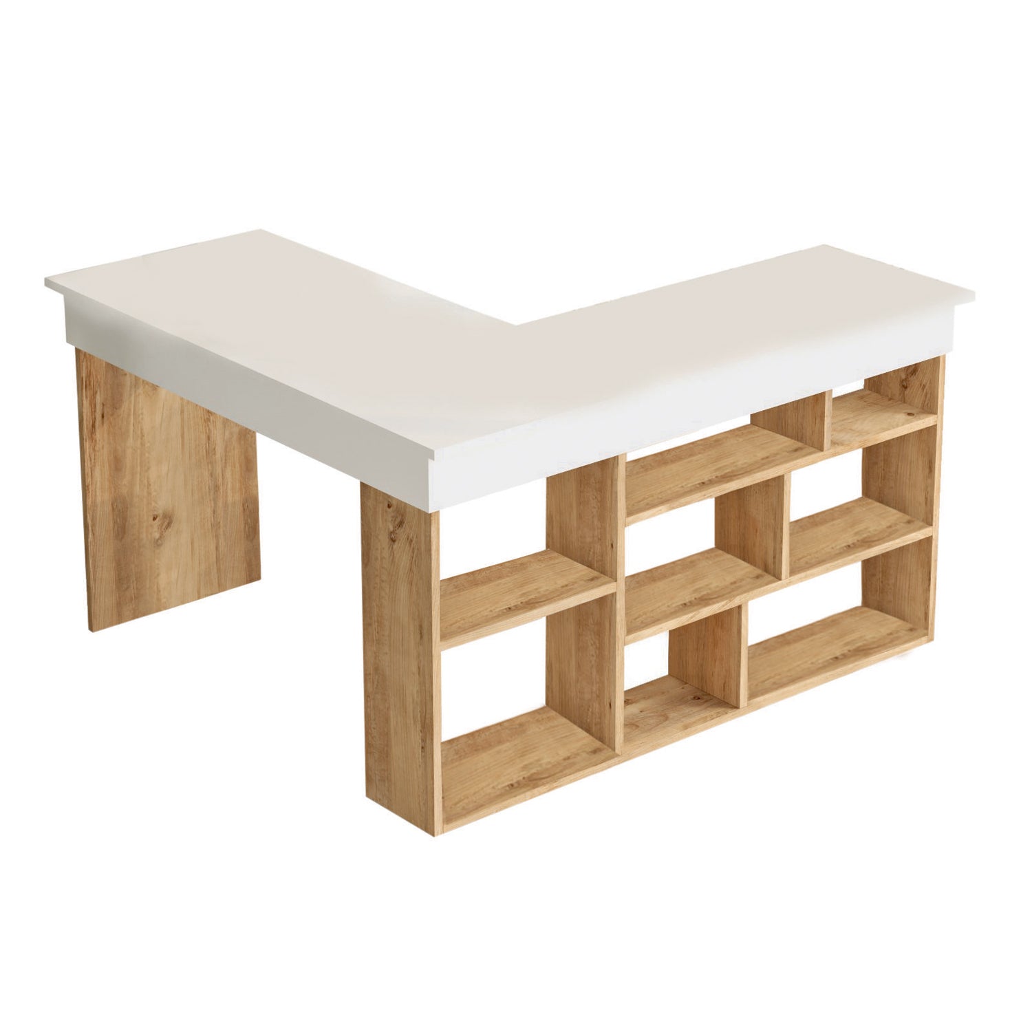Secretária de Estudo/Escritório Moderna, Pinho Atlântico e Branco, 129 x 72 x 120 cm | Painel de Partículas 100% Revestido em Melamina, 18 mm de Espessura | Elegante e Funcional para Escritório em Casa